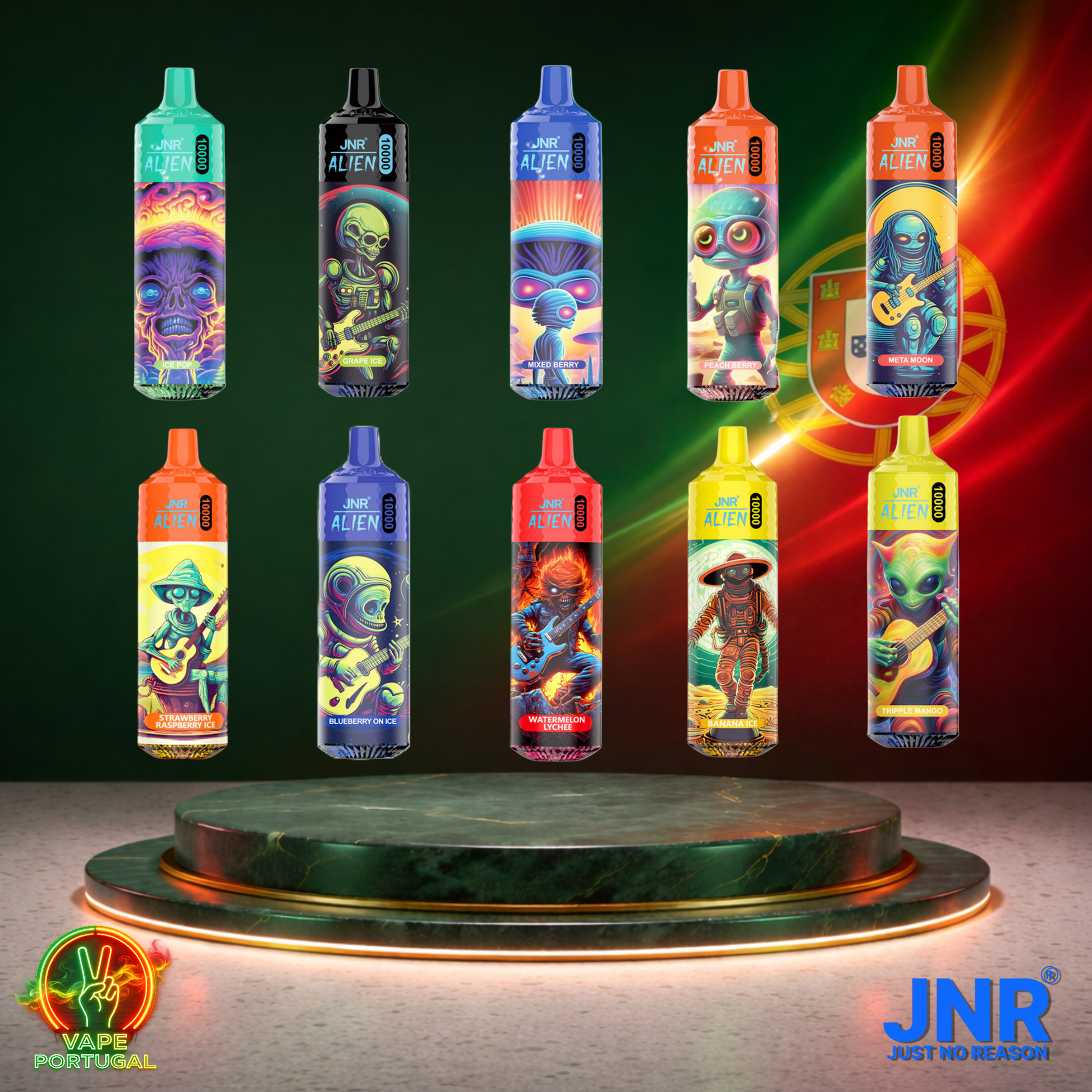 Vape descartável JNR Alien 10K vários sabores 10000 puffs 10K tragadas vista lateral mais barato