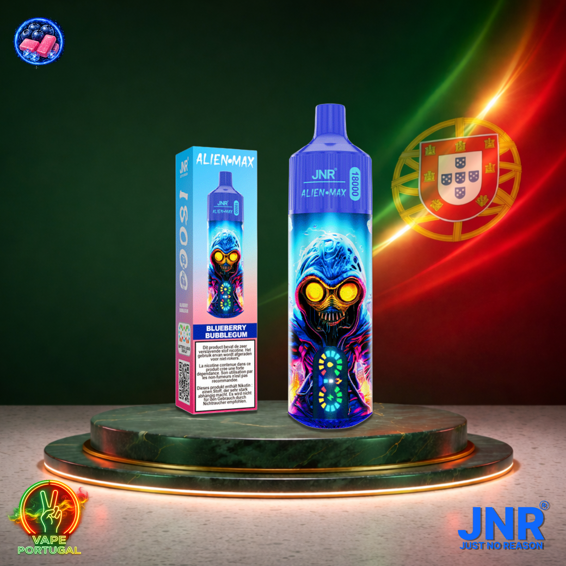 Vape descartável JNR Alien Max 18K sabor Blueberry Bubblegum 18000 puffs 18K tragadas mais barato