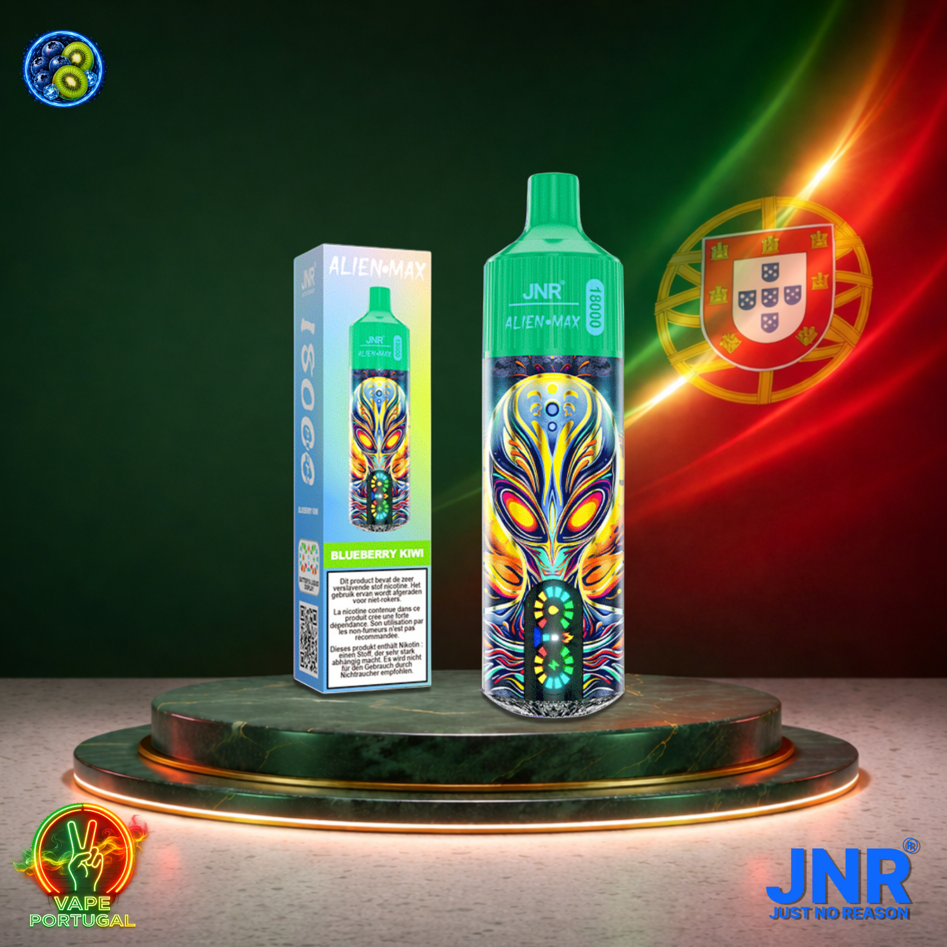 Vape descartável JNR Alien Max 18K sabor Blueberry Kiwi 18000 puffs 18K tragadas mais barato