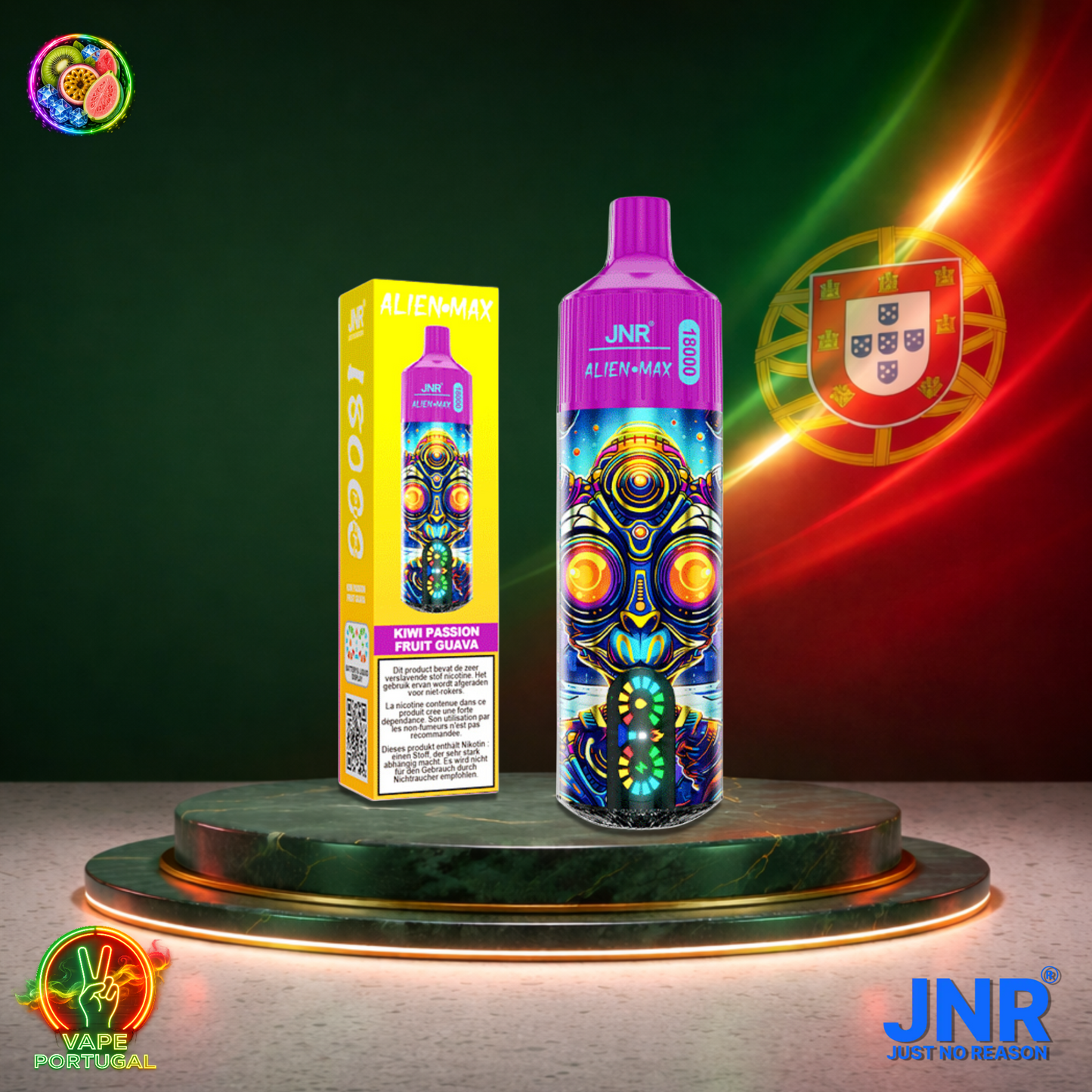 Vape descartável JNR Alien Max 18K sabor Kiwi Passion Fruit Guava 18000 puffs 18K tragadas mais barato