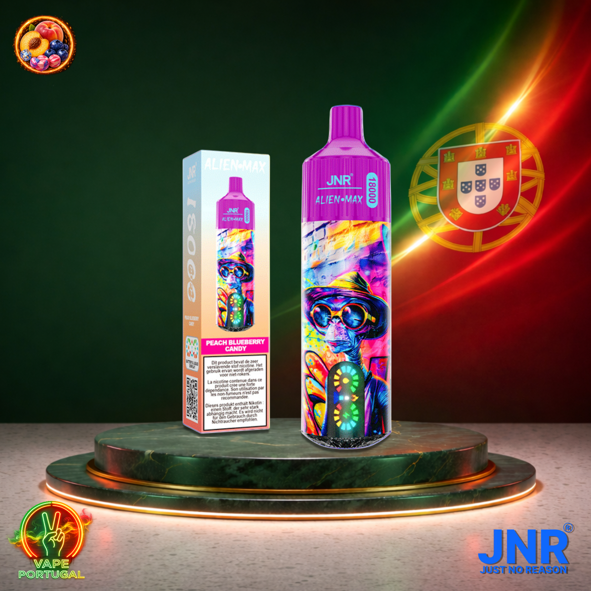 Vape descartável JNR Alien Max 18K sabor Peach Blueberry Candy 18000 puffs 18K tragadas mais barato