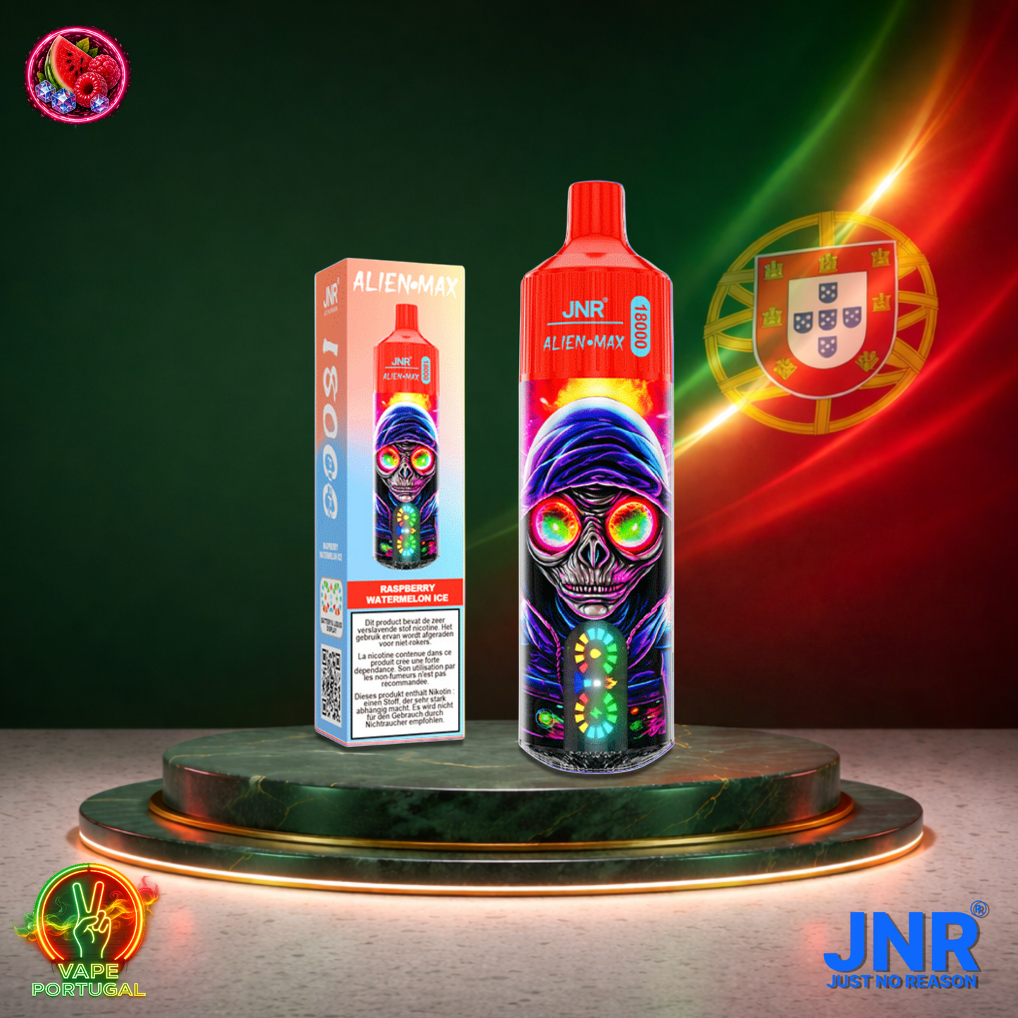 Vape descartável JNR Alien Max 18K sabor Raspberry Watermelon Ice 18000 puffs 18K tragadas mais barato
