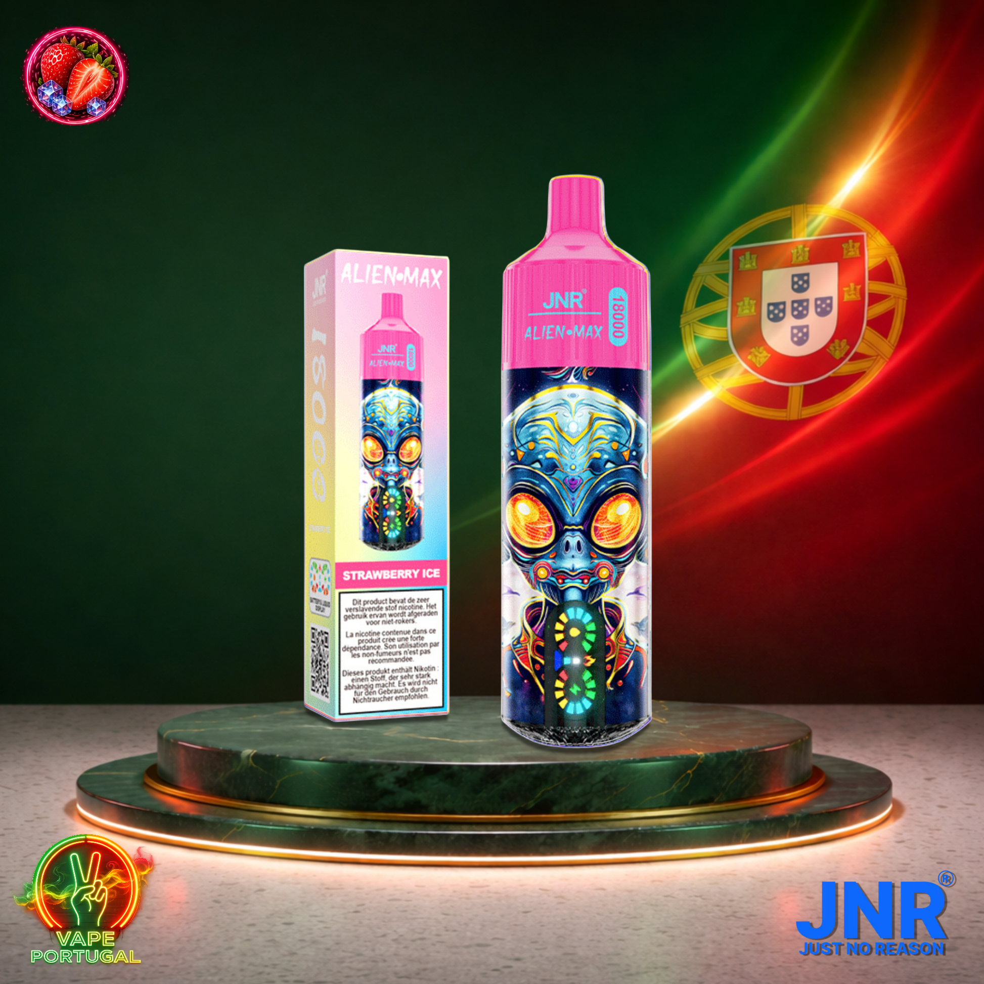 Vape descartável JNR Alien Max 18K sabor Strawberry Ice 18000 puffs 18K tragadas mais barato