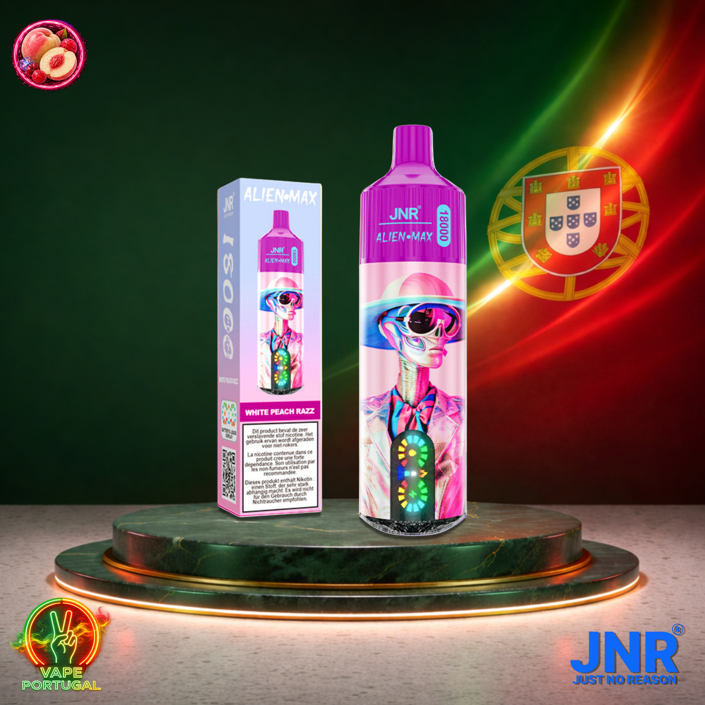 Vape descartável JNR Alien Max 18K sabor White Peach Razz 18000 puffs 18K tragadas mais barato