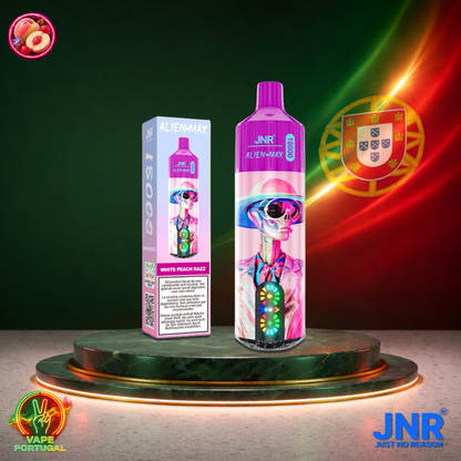 Vape descartável JNR Alien Max 18K sabor White Peach Razz 18000 puffs 18K tragadas mais barato