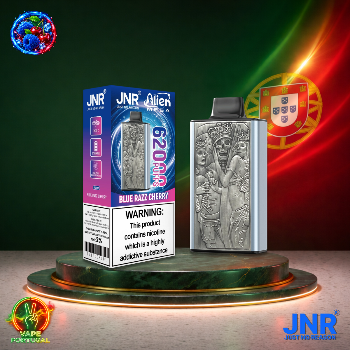 Vape descartável JNR Alien Mega 62K Blue Razz Cherry 62000 puffs comprar em Portugal