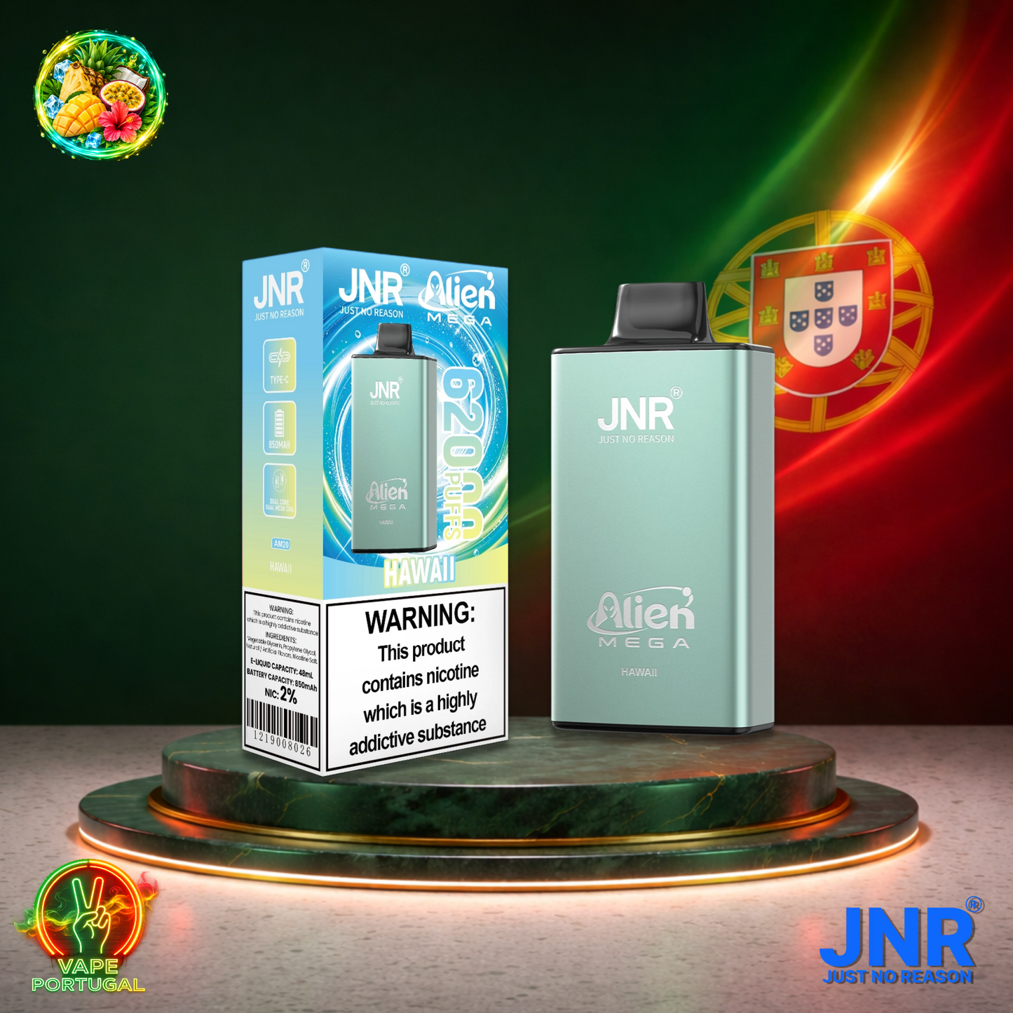 Vape descartável JNR Alien Mega 62K Hawaii 62000 puffs comprar em Portugal