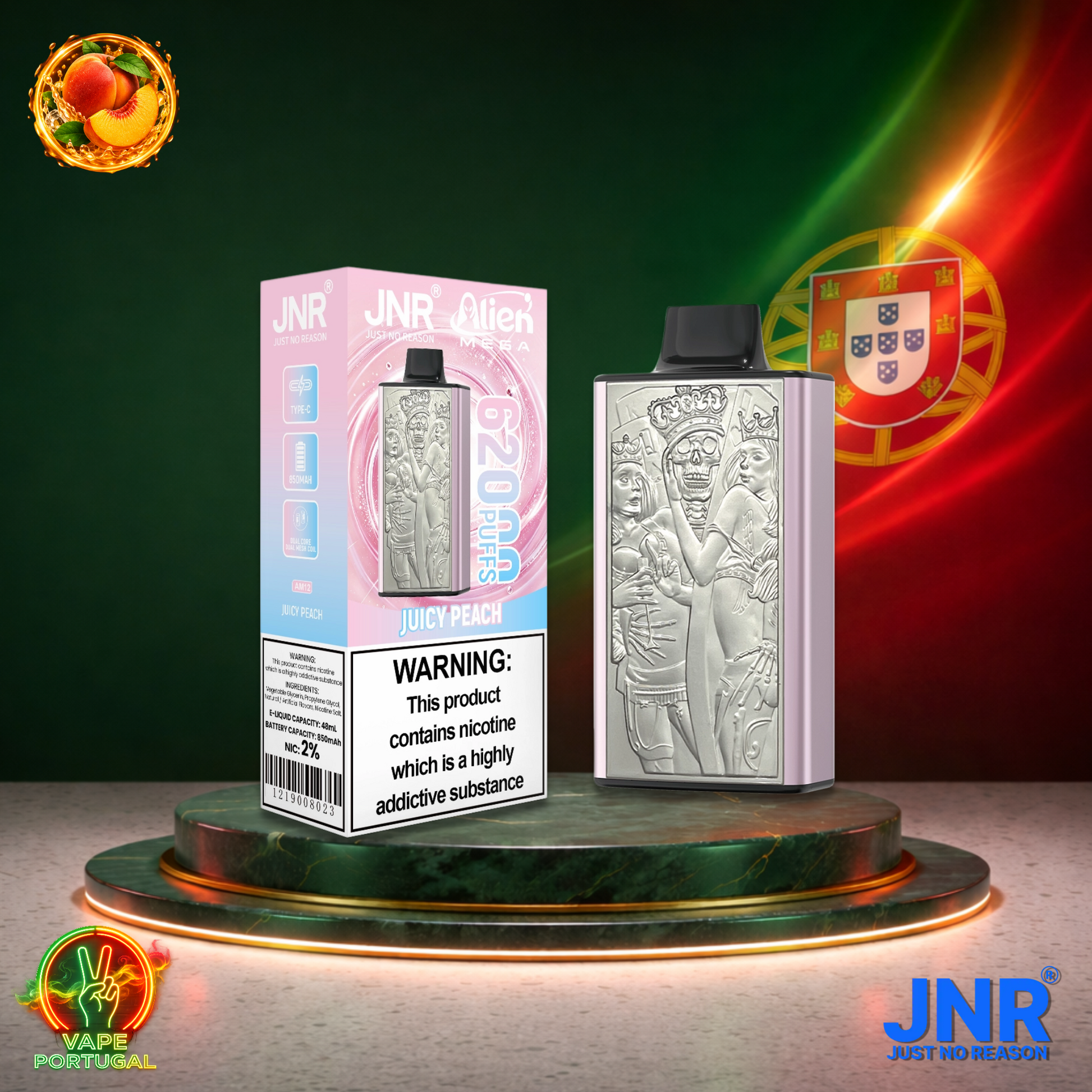 Vape descartável JNR Alien Mega 62K Juicy Peach 62000 puffs comprar em Portugal