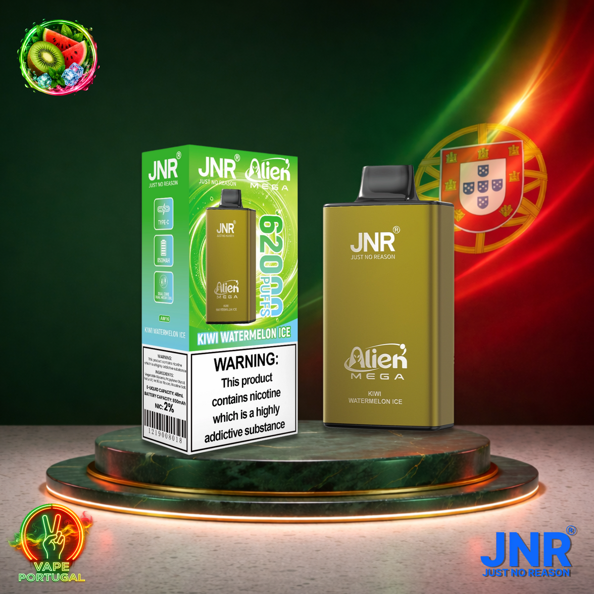 Vape descartável JNR Alien Mega 62K Kiwi Watermelon Ice 62000 puffs comprar em Portugal