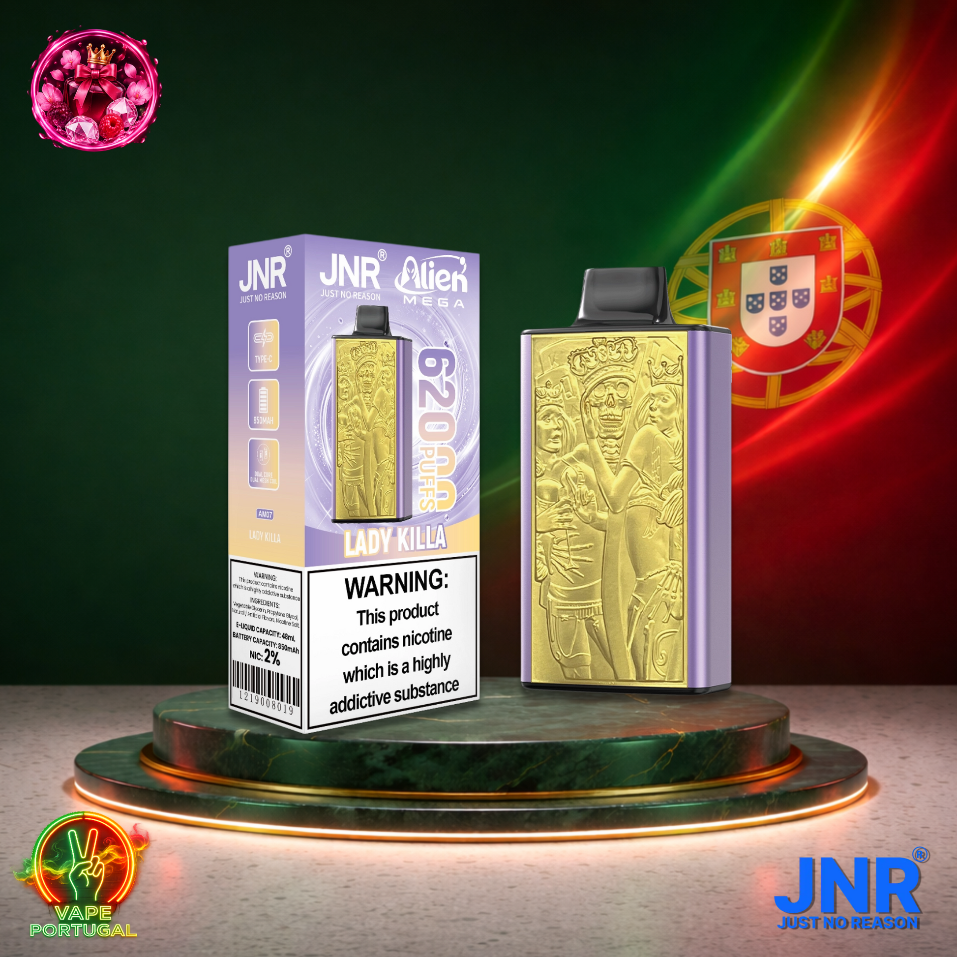 Vape descartável JNR Alien Mega 62K Lady Killa 62000 puffs comprar em Portugal