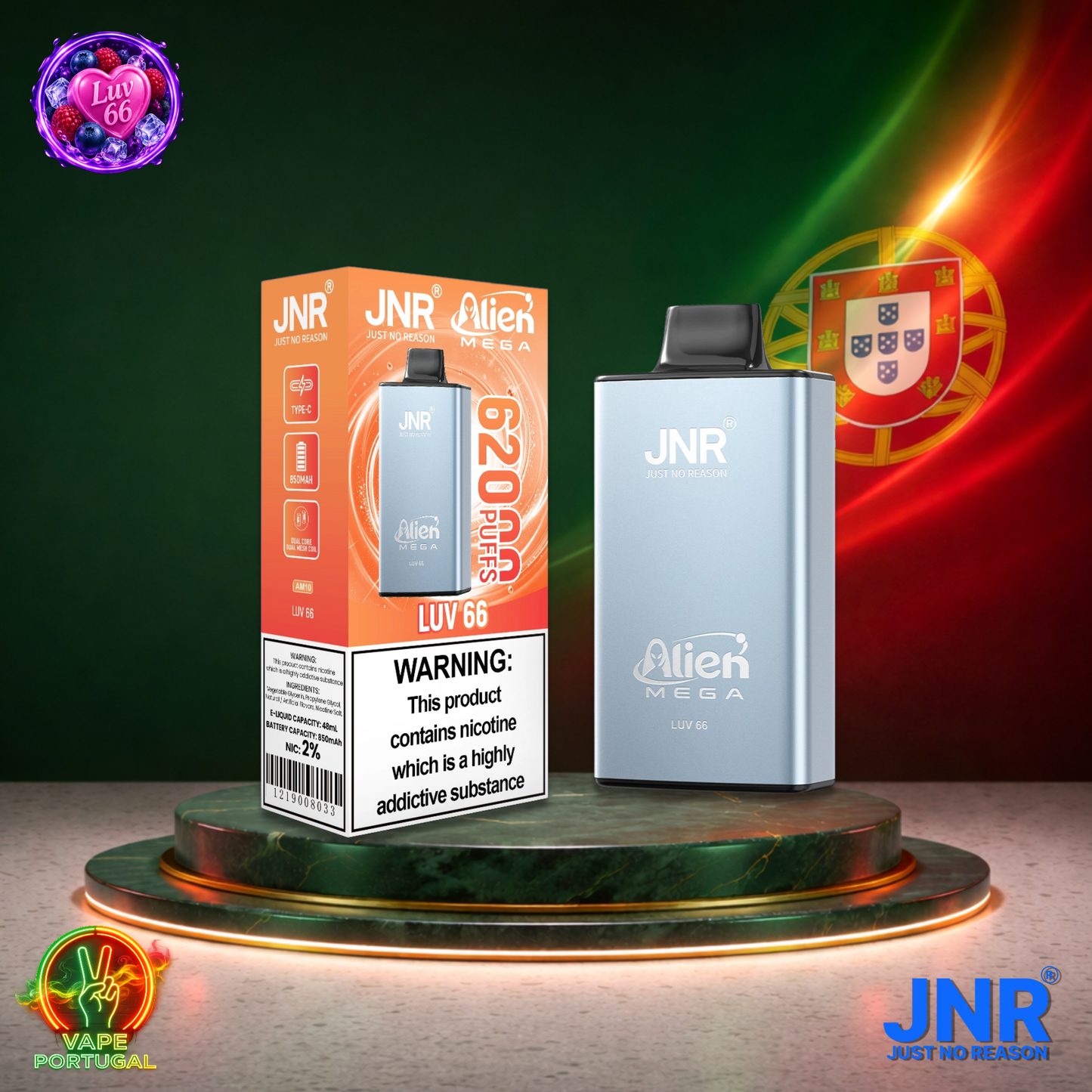 Vape descartável JNR Alien Mega 62K Luv 66 62000 puffs comprar em Portugal