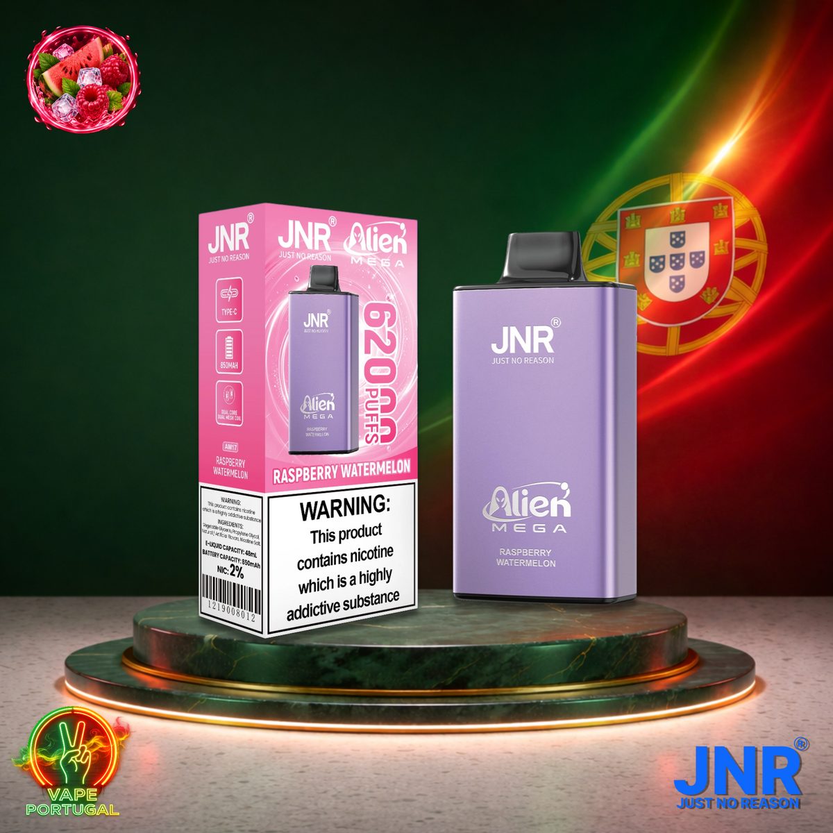 Vape descartável JNR Alien Mega 62K Raspberry Watermelon 62000 puffs comprar em Portugal