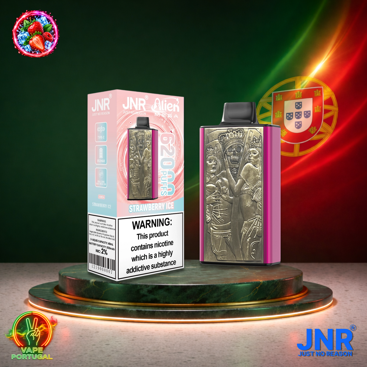 Vape descartável JNR Alien Mega 62K Strawberry Ice 62000 puffs comprar em Portugal