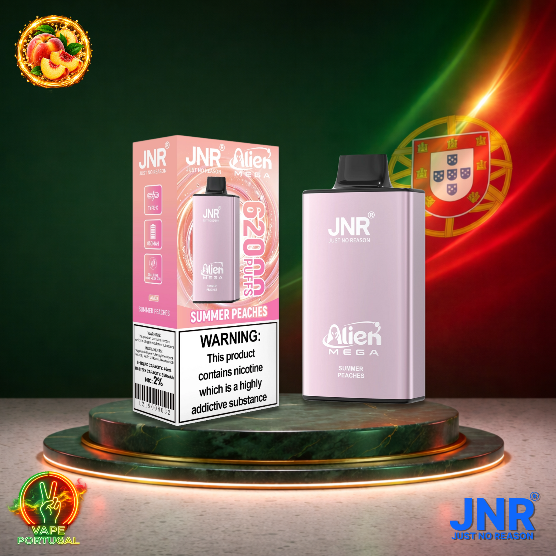 Vape descartável JNR Alien Mega 62K Summer Peaches 62000 puffs comprar em Portugal