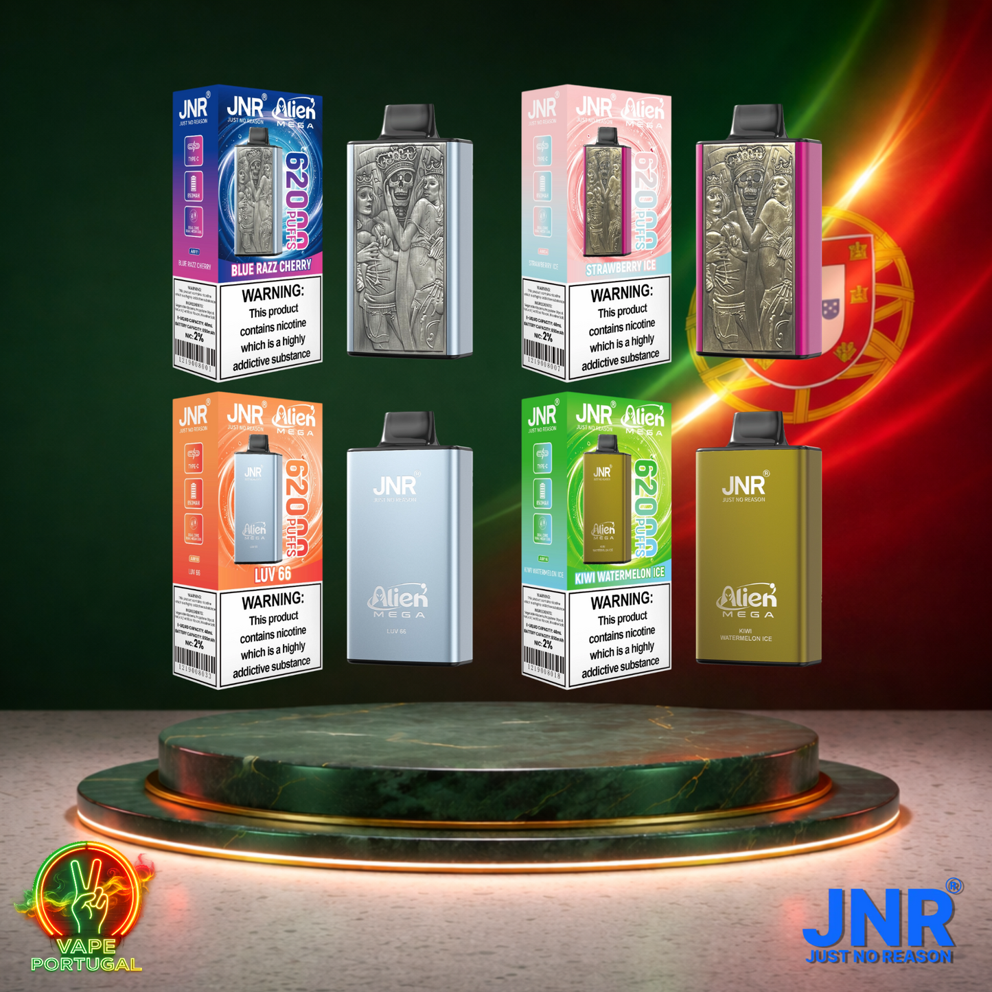 Vape descartável JNR Alien Mega 62K Vários Sabores Coleção 62000 puffs comprar em Portugal