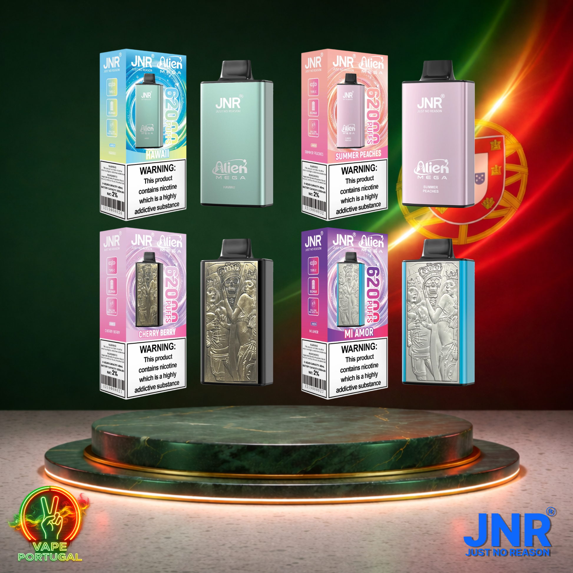 Vape descartável JNR Alien Mega 62K Vários Sabores 62000 puffs comprar em Portugal