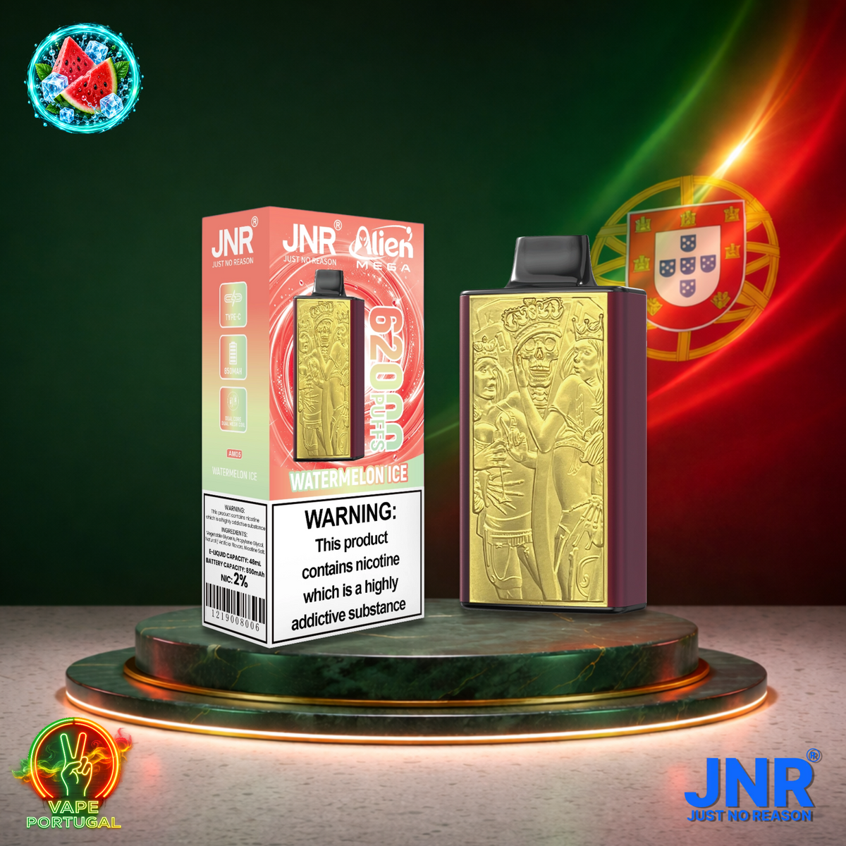 Vape descartável JNR Alien Mega 62K Watermelon Ice 62000 puffs comprar em Portugal