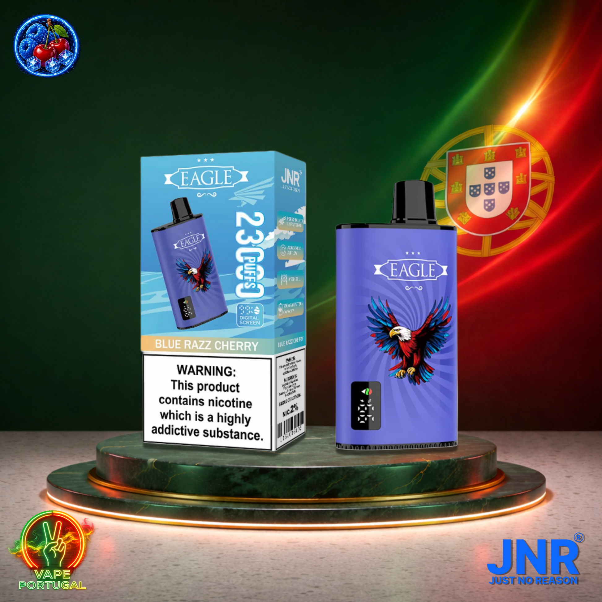 Vape descartável JNR Eagle 23K sabor Blue Razz Cherry 23000 puffs 23K tragadas mais barato