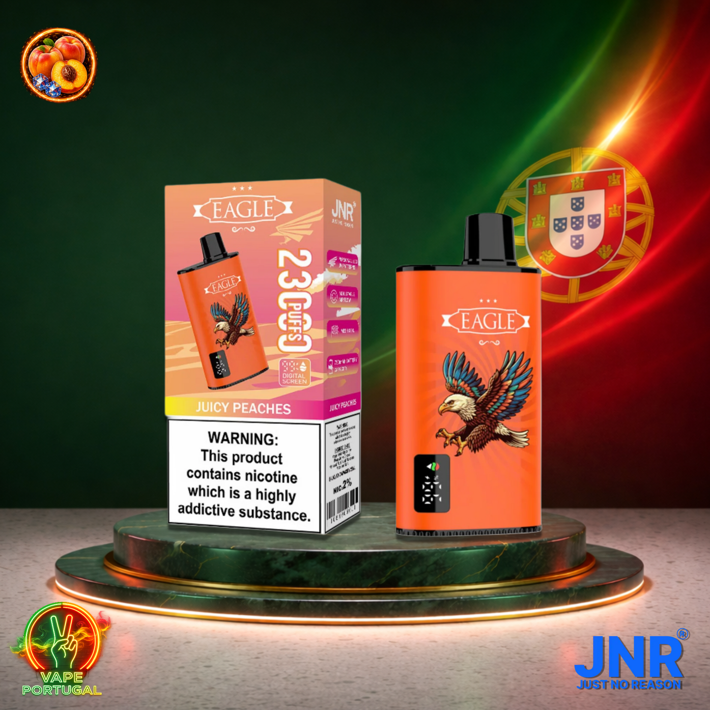 Vape descartável JNR Eagle 23K sabor Juicy Peaches 23000 puffs 23K tragadas mais barato