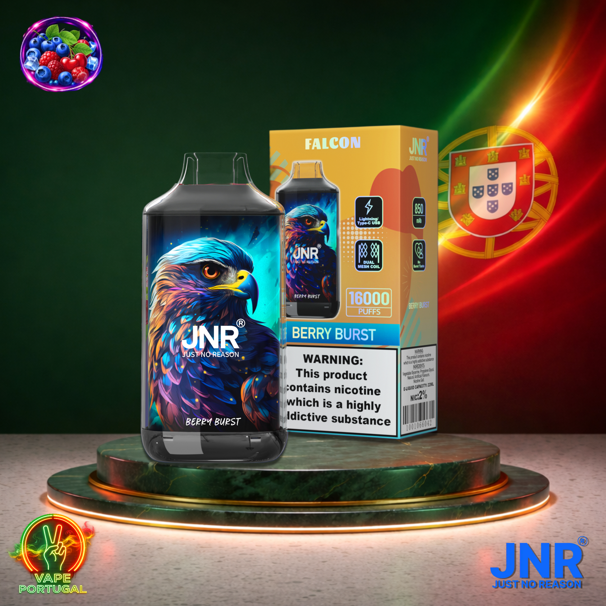 Vape descartável JNR Falcon 16K sabor Berry Burst 16000 puffs 16K tragadas mais barato
