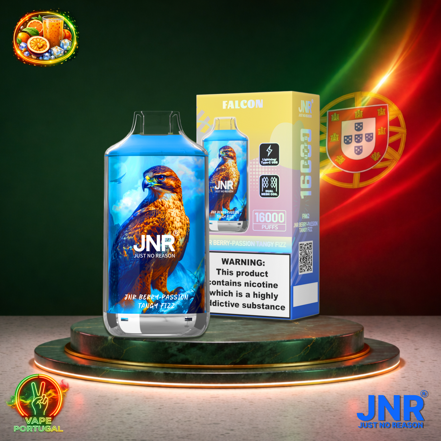 Vape descartável JNR Falcon 16K sabor Berry Passion Tangy Fizz 16000 puffs 16K tragadas mais barato