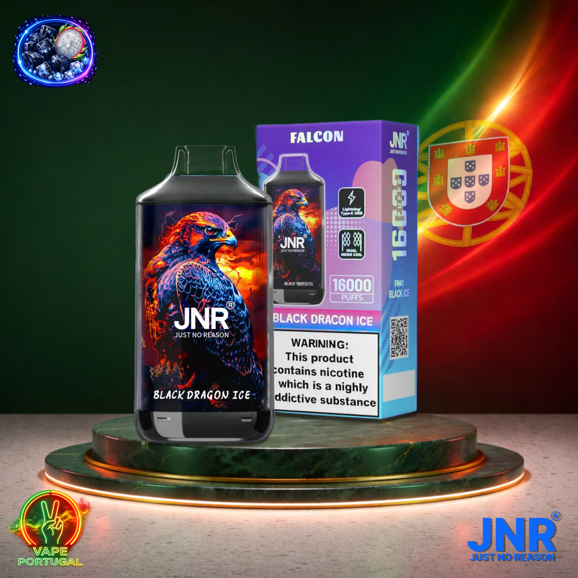 Vape descartável JNR Falcon 16K sabor Black Dragon Ice 16000 puffs 16K tragadas mais barato