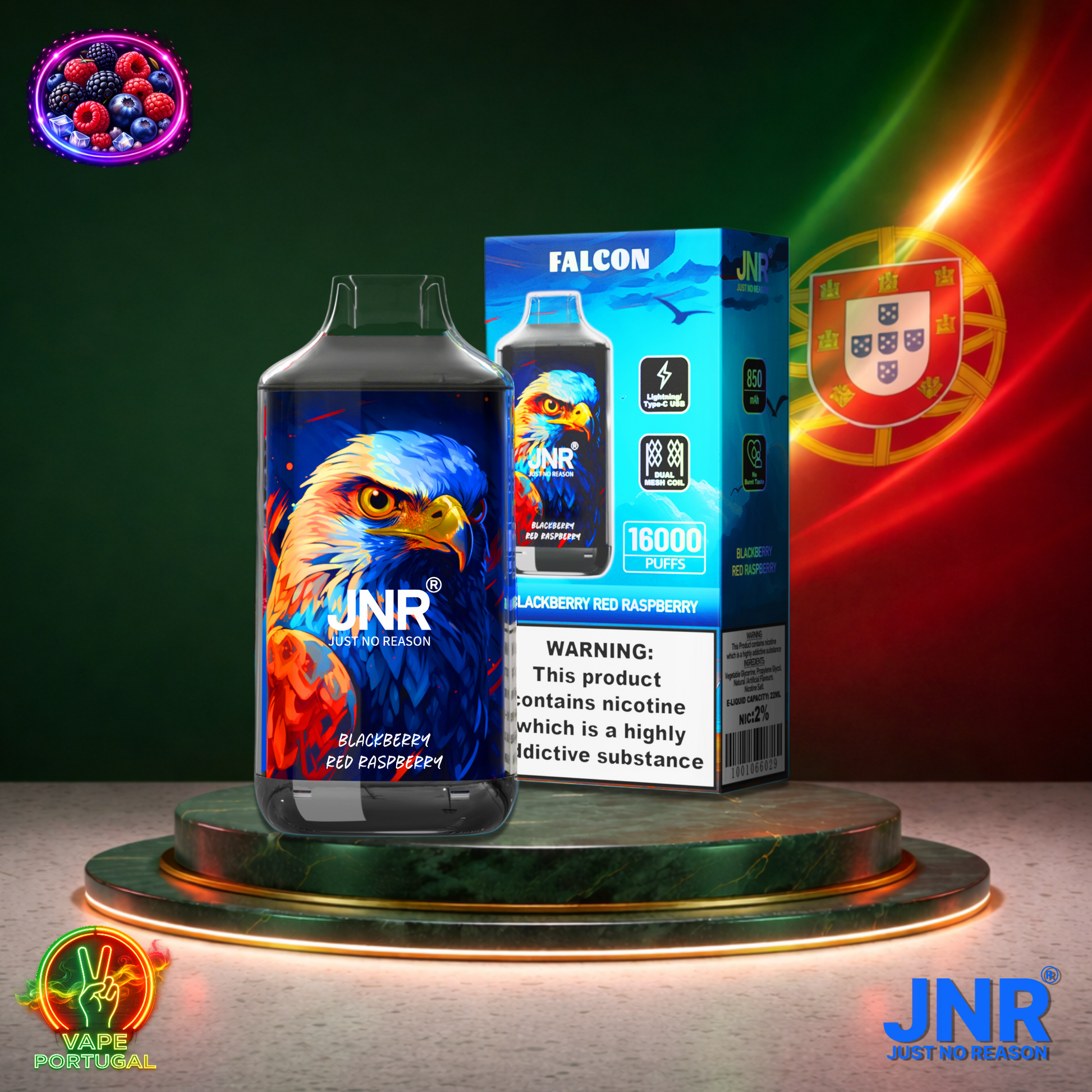 Vape descartável JNR Falcon 16K sabor Blackberry Red Raspberry 16000 puffs 16K tragadas mais barato