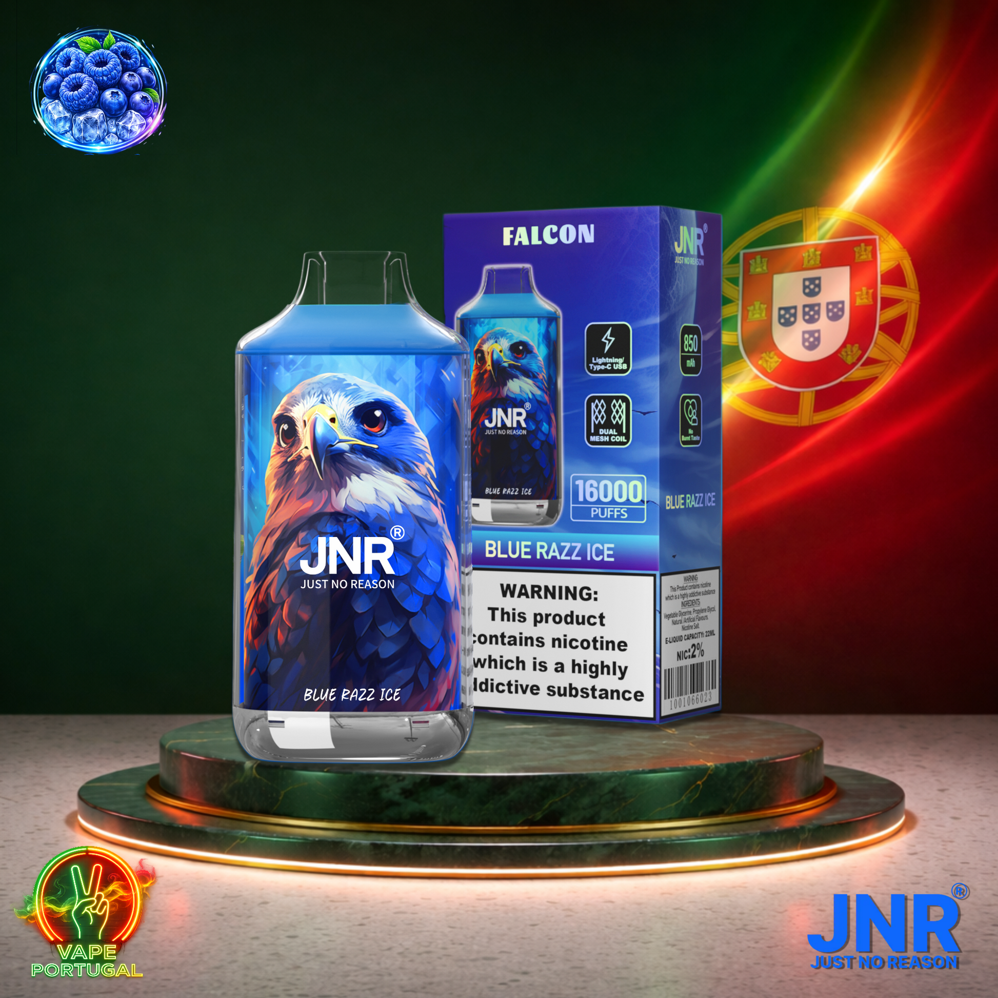 Vape descartável JNR Falcon 16K sabor Blue Razz Ice 16000 puffs 16K tragadas mais barato