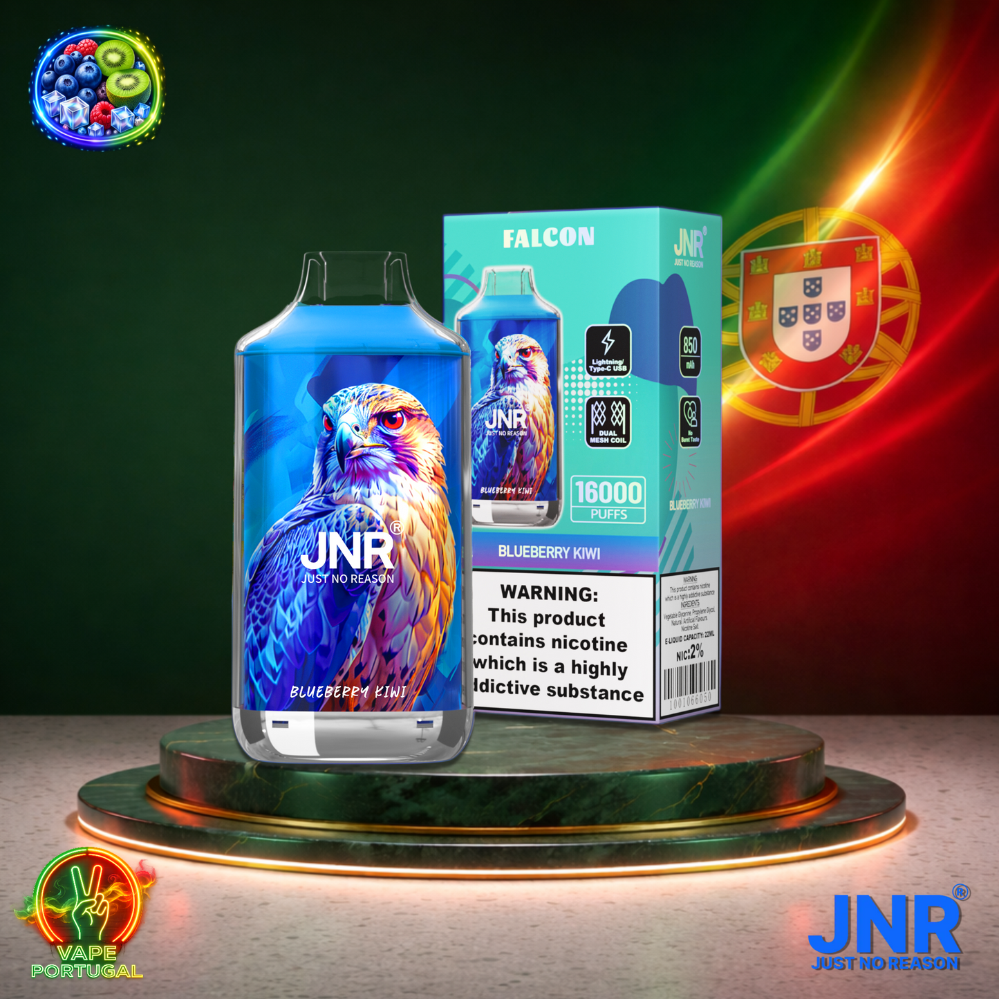 Vape descartável JNR Falcon 16K sabor Blueberry Kiwi 16000 puffs 16K tragadas mais barato