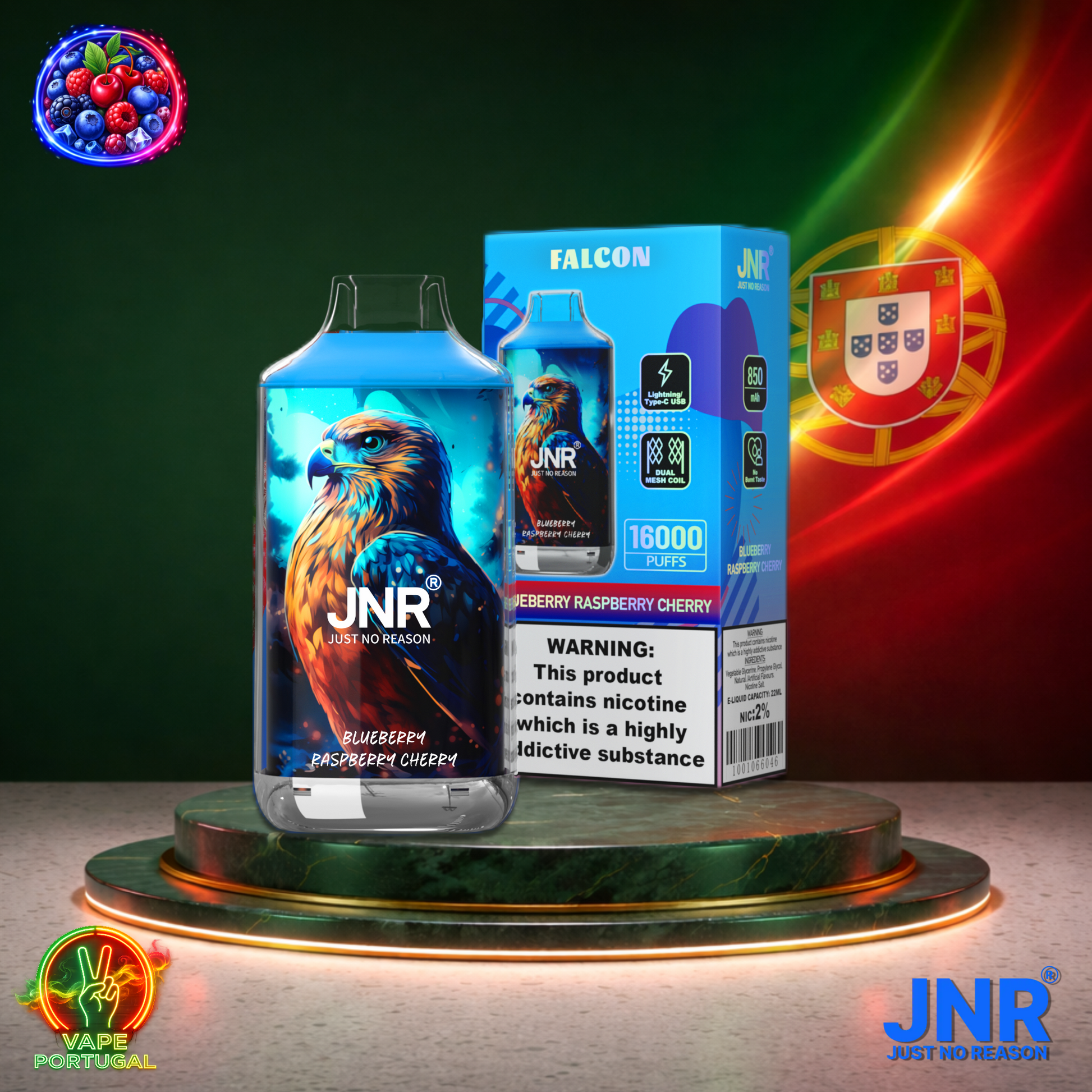 Vape descartável JNR Falcon 16K sabor Blueberry Raspberry Cherry 16000 puffs 16K tragadas mais barato