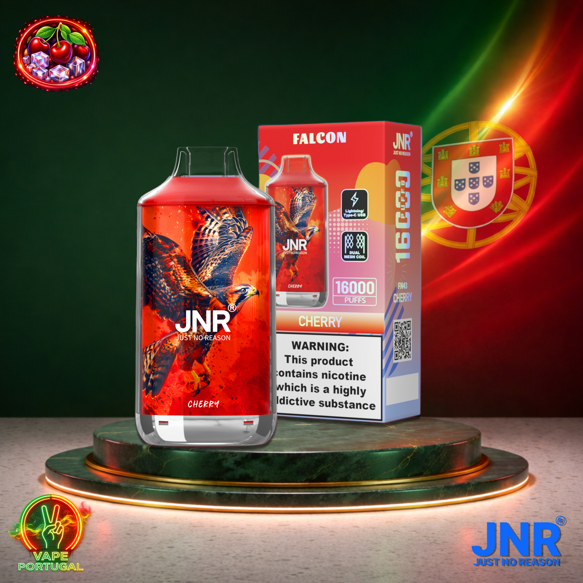 Vape descartável JNR Falcon 16K sabor Cherry 16000 puffs 16K tragadas mais barato