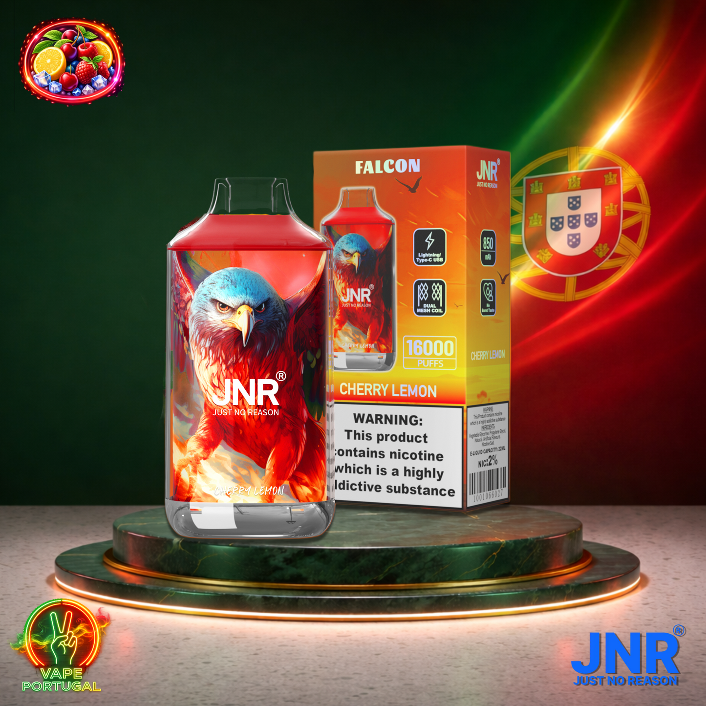 Vape descartável JNR Falcon 16K sabor Cherry Lemon 16000 puffs 16K tragadas mais barato