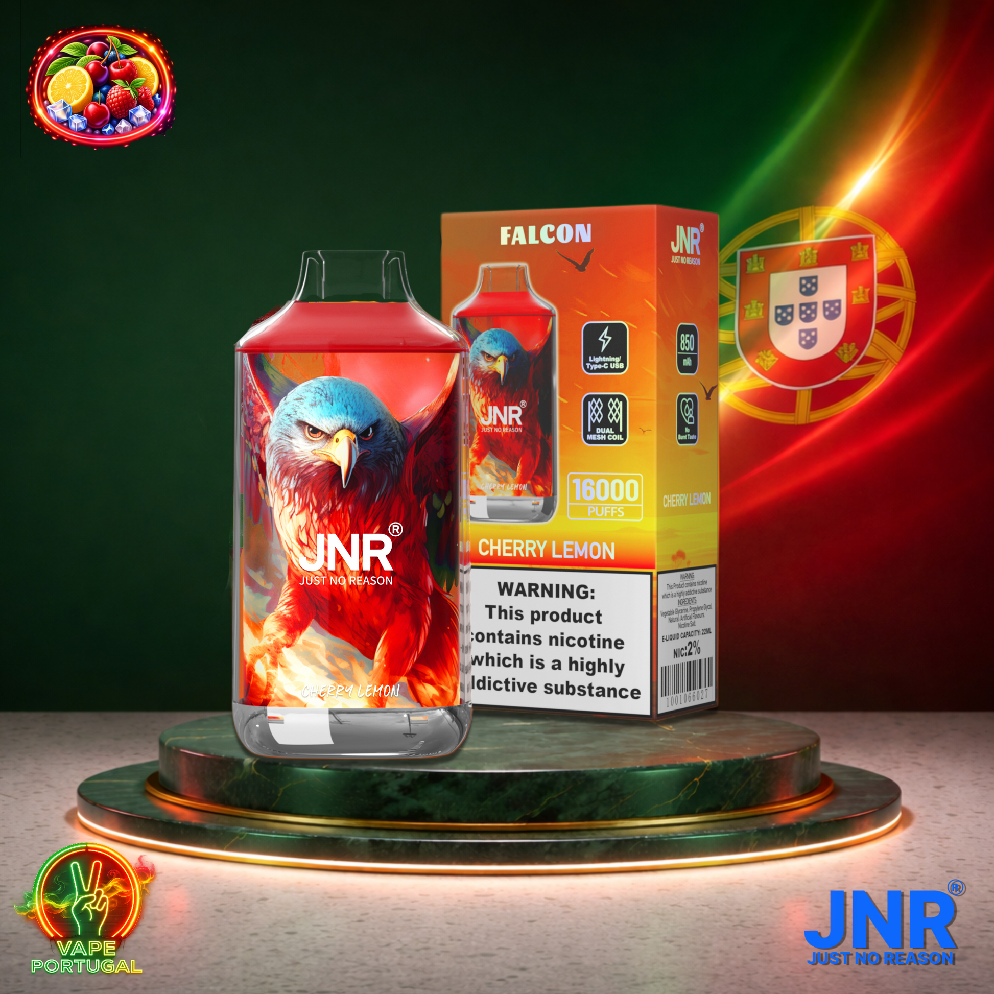 Vape descartável JNR Falcon 16K sabor Cherry Lemon 16000 puffs 16K tragadas mais barato