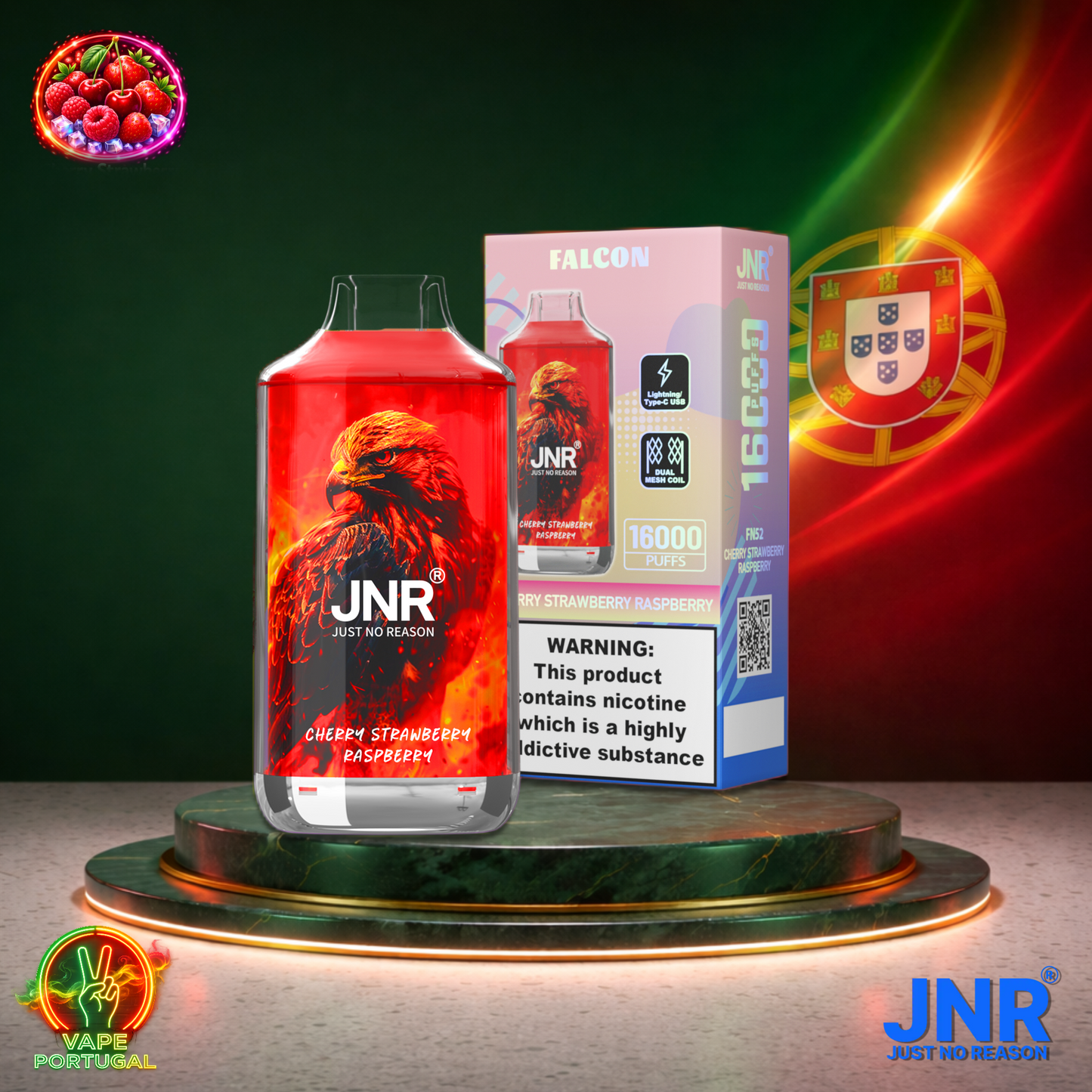 Vape descartável JNR Falcon 16K sabor Cherry Strawberry Raspberry 16000 puffs 16K tragadas mais barato