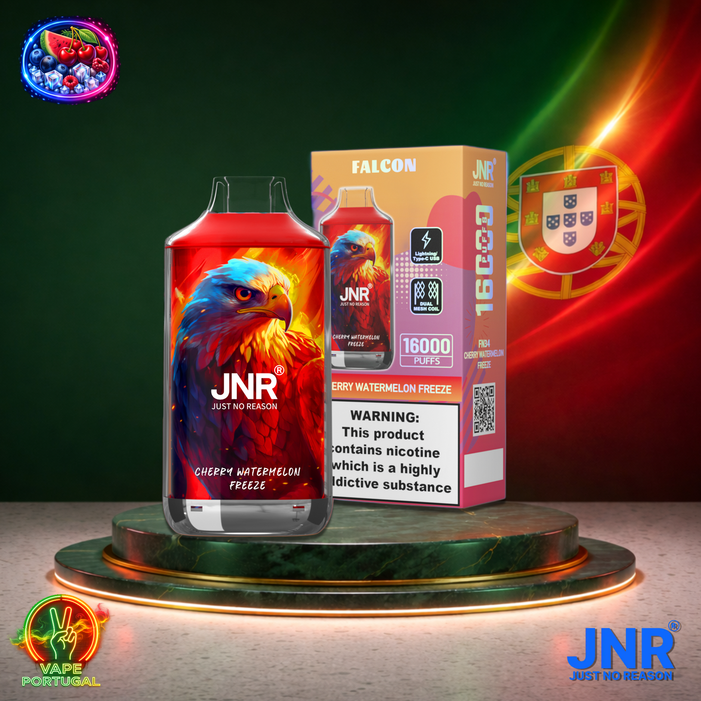 Vape descartável JNR Falcon 16K sabor Cherry Watermelon Freeze 16000 puffs 16K tragadas mais barato