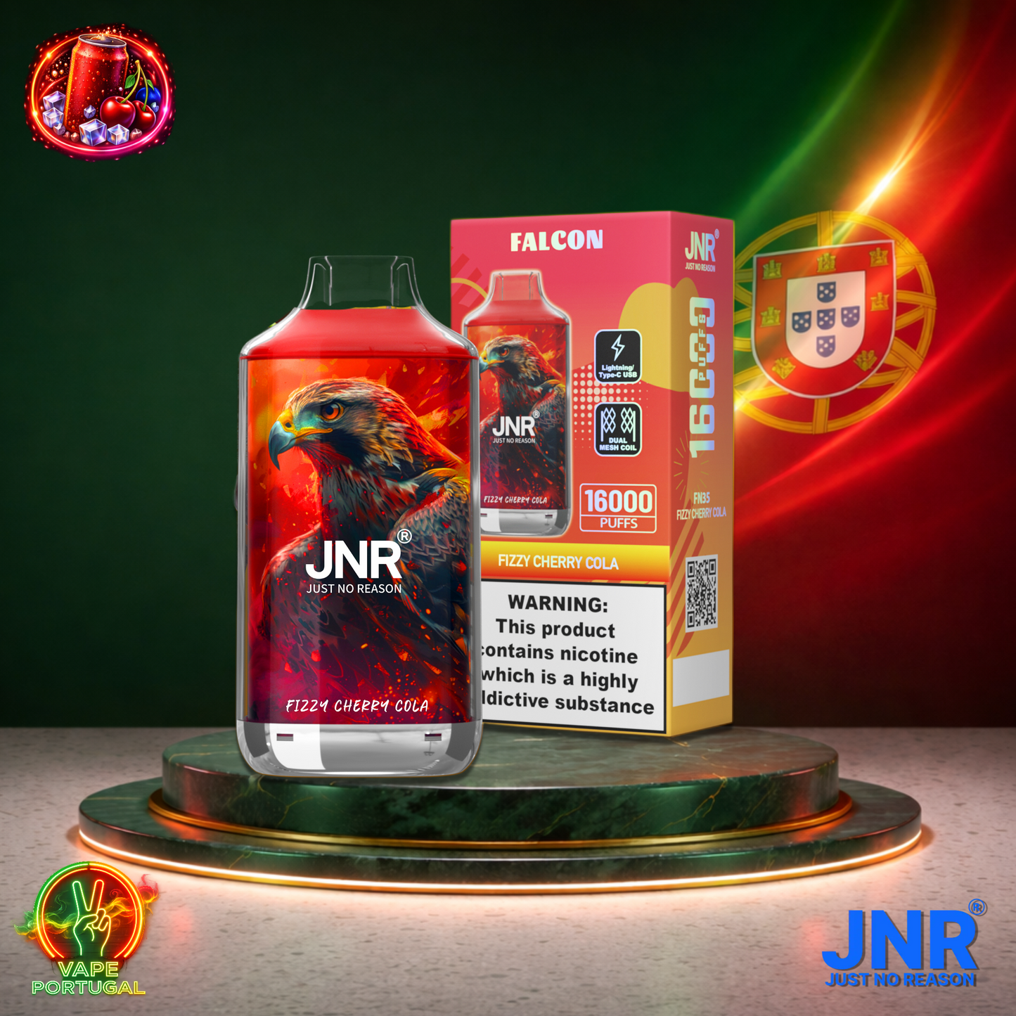 Vape descartável JNR Falcon 16K sabor Fizzy Cherry Cola 16000 puffs 16K tragadas mais barato