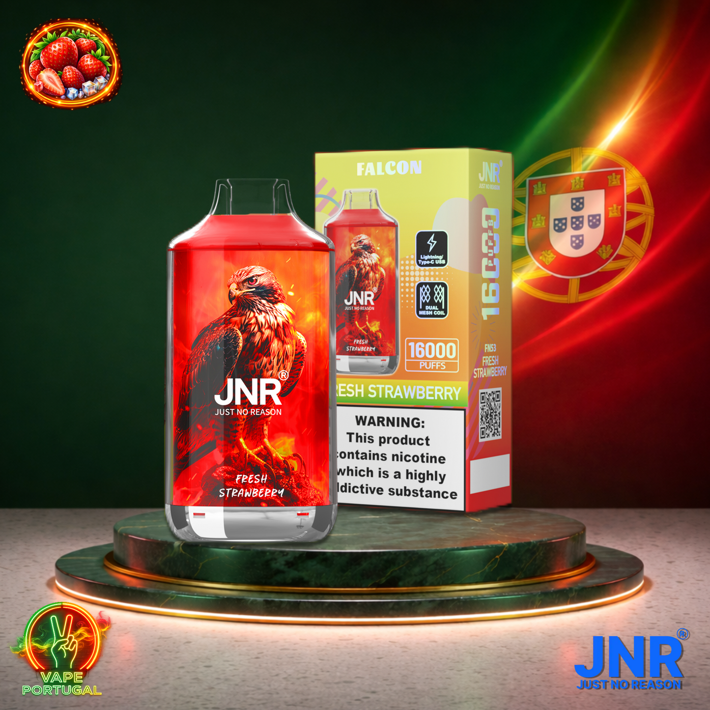 Vape descartável JNR Falcon 16K sabor Fresh Strawberry 16000 puffs 16K tragadas mais barato