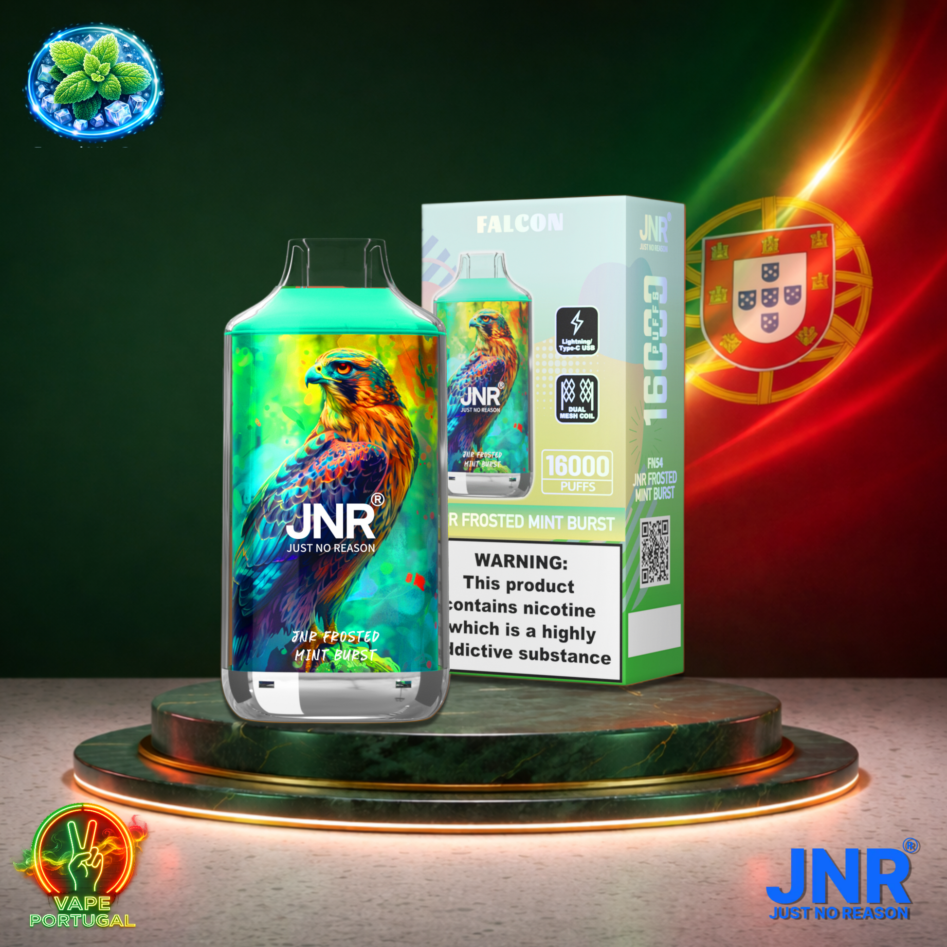 Vape descartável JNR Falcon 16K sabor Frosted Mint Burst 16000 puffs 16K tragadas mais barato