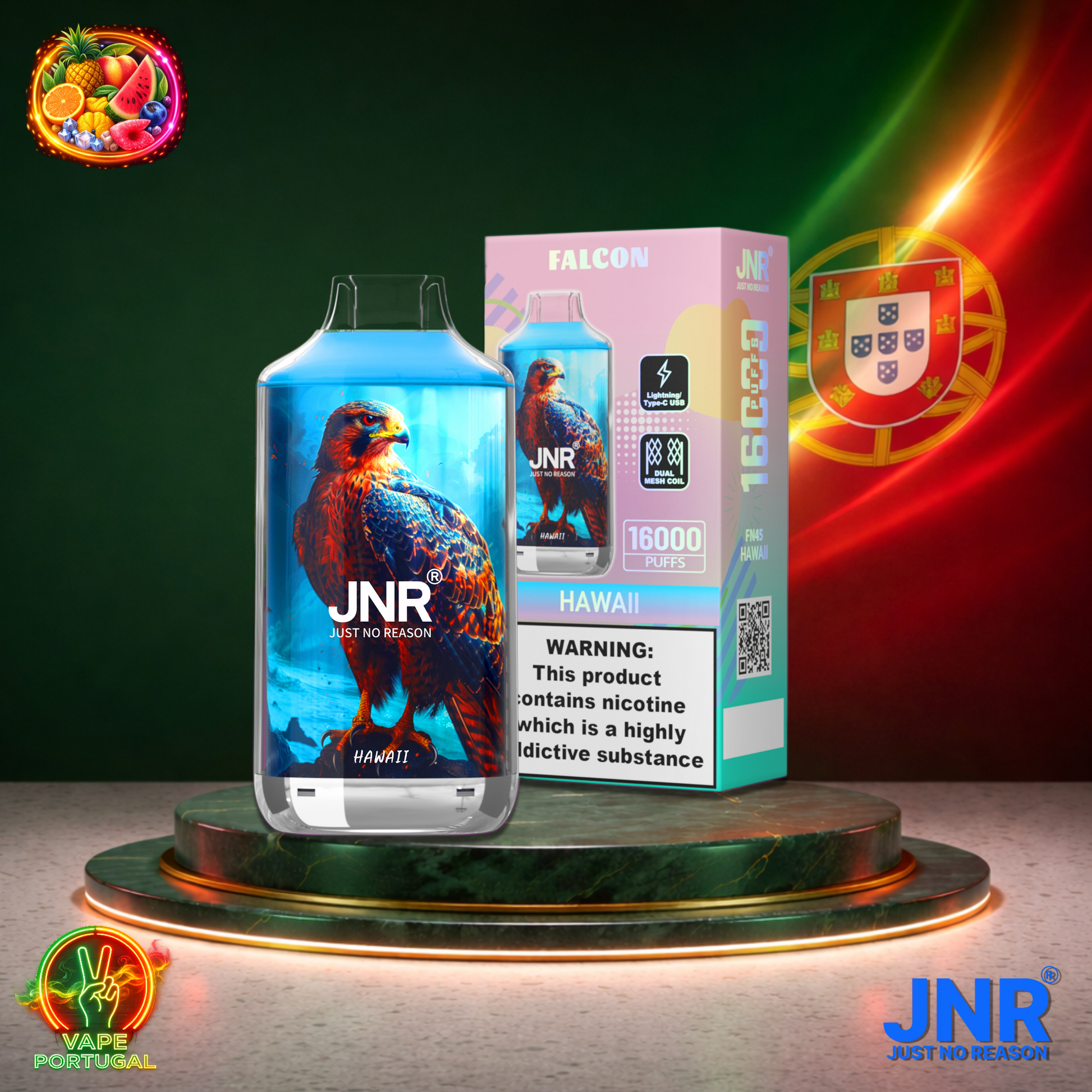 Vape descartável JNR Falcon 16K sabor Hawaii 16000 puffs 16K tragadas mais barato