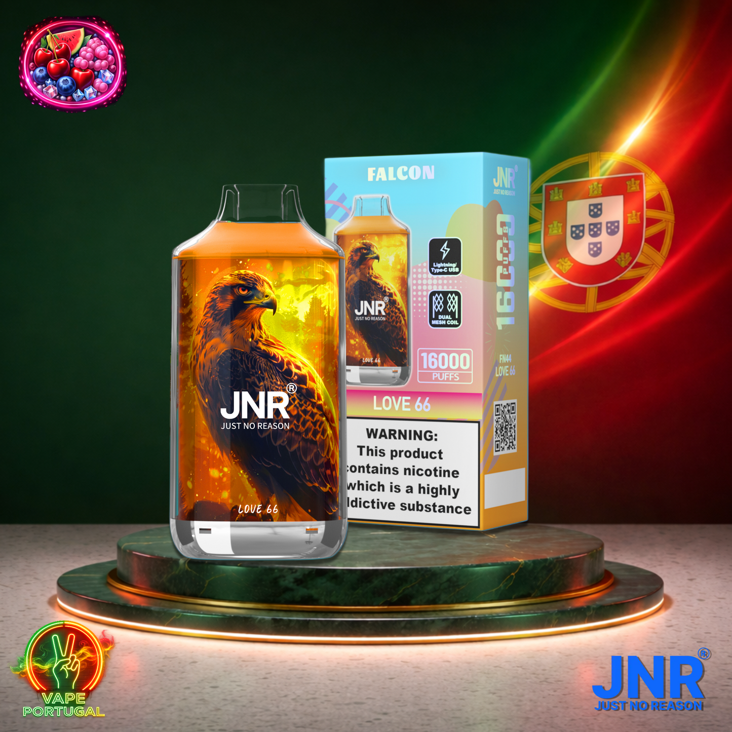 Vape descartável JNR Falcon 16K sabor Love 66 16000 puffs 16K tragadas mais barato