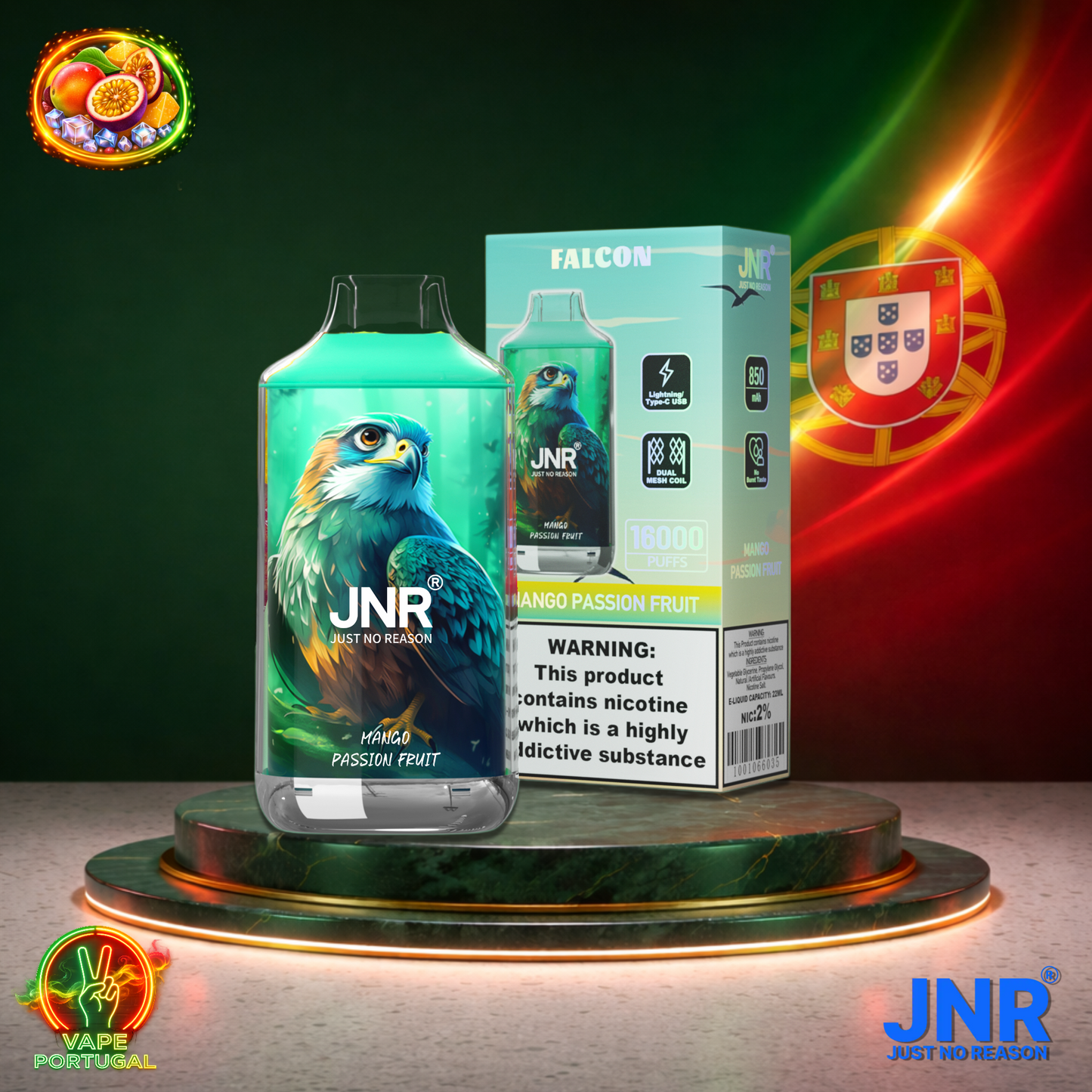 Vape descartável JNR Falcon 16K sabor Mango Passion Fruit 16000 puffs 16K tragadas mais barato