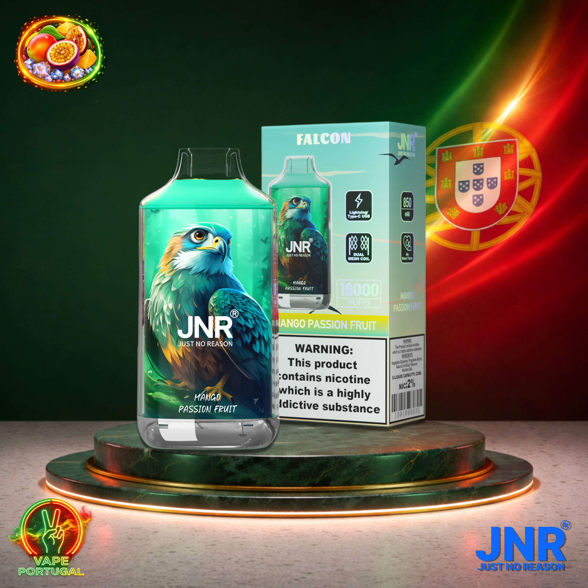 Vape descartável JNR Falcon 16K sabor Mango Passion Fruit 16000 puffs 16K tragadas mais barato