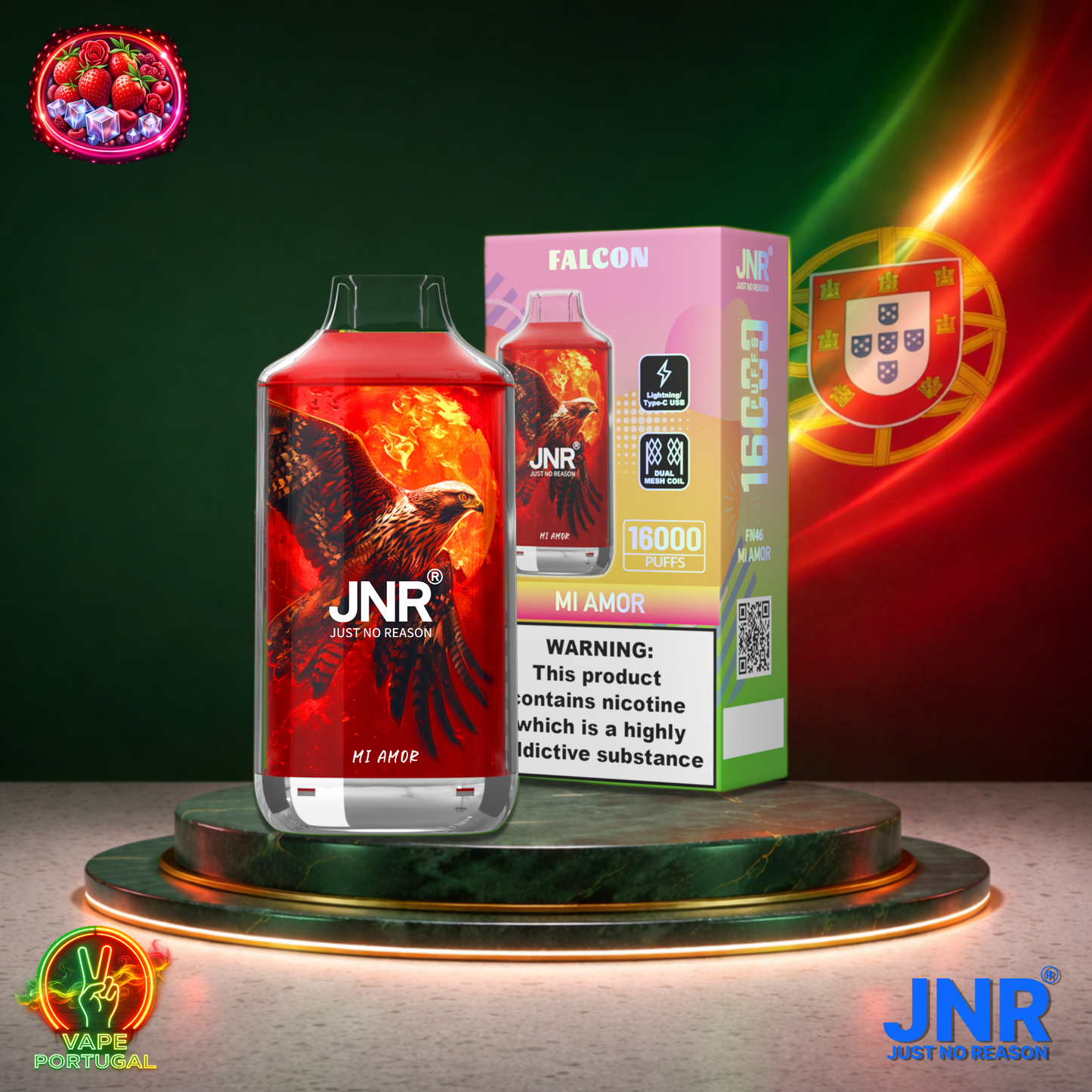 Vape descartável JNR Falcon 16K sabor Mi Amor 16000 puffs 16K tragadas mais barato