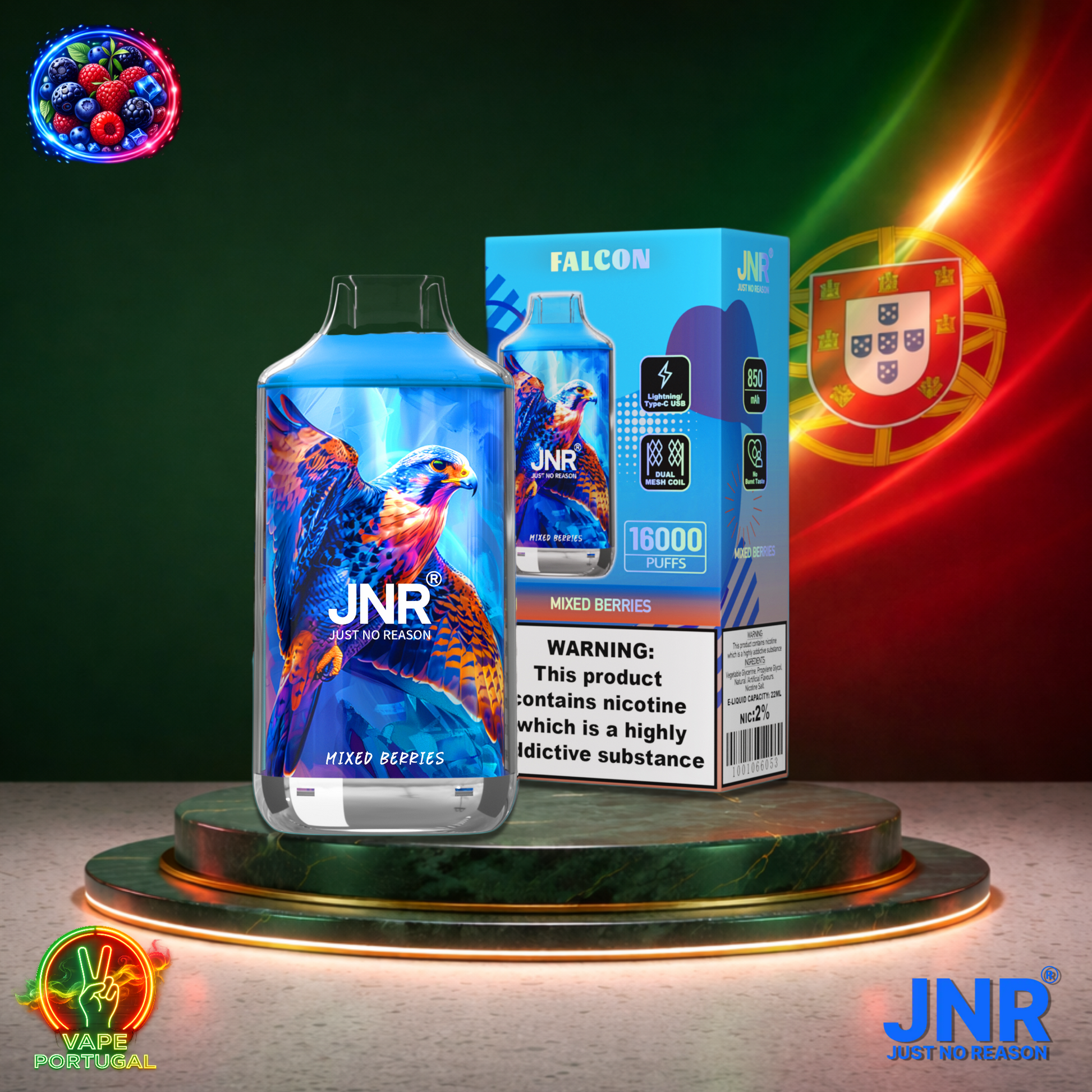 Vape descartável JNR Falcon 16K sabor Mixed Berries 16000 puffs 16K tragadas mais barato