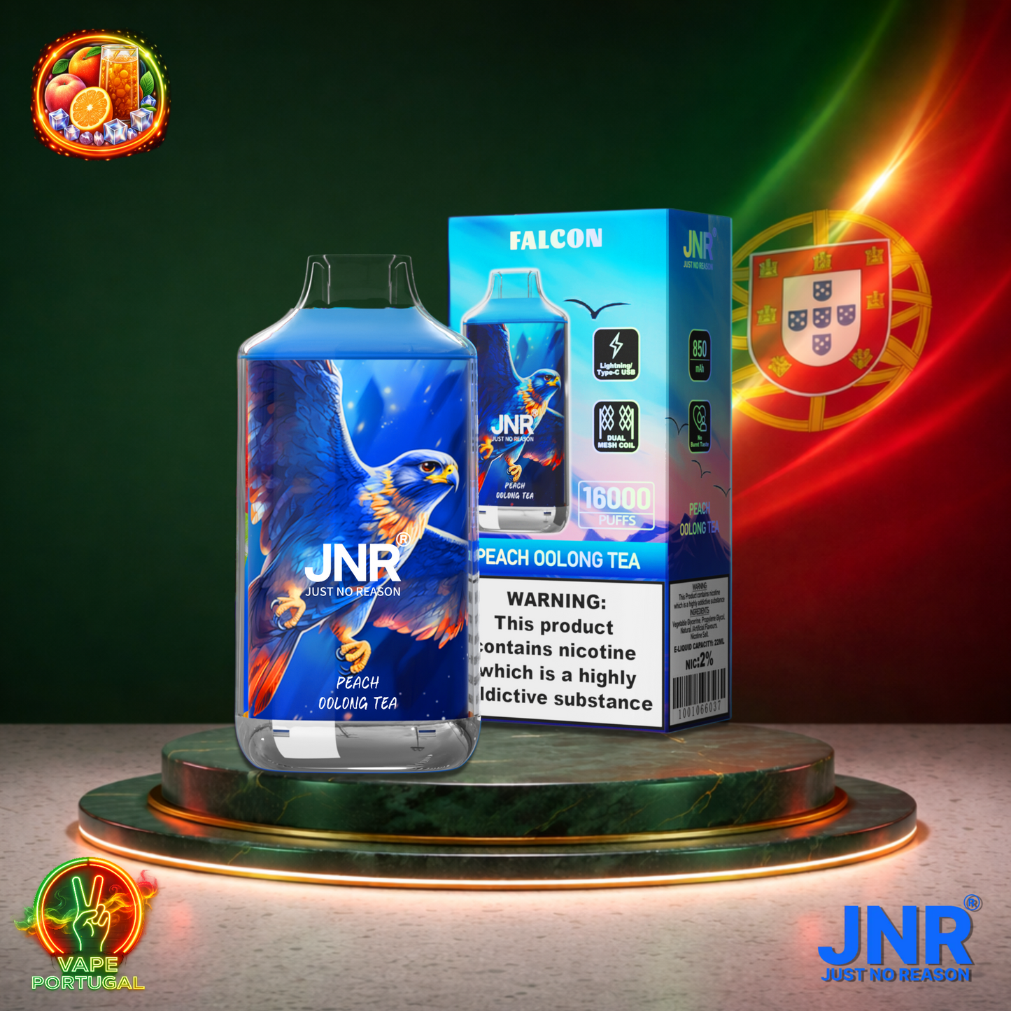 Vape descartável JNR Falcon 16K sabor Peach Oolong Tea 16000 puffs 16K tragadas mais barato
