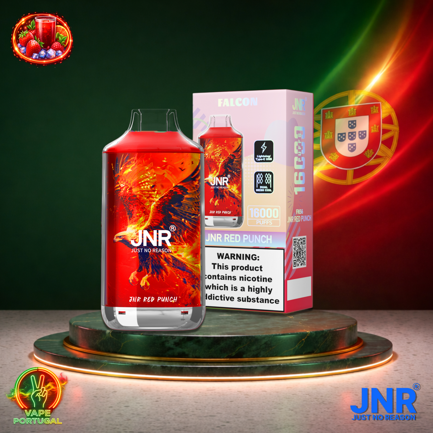 Vape descartável JNR Falcon 16K sabor Red Punch 16000 puffs 16K tragadas mais barato