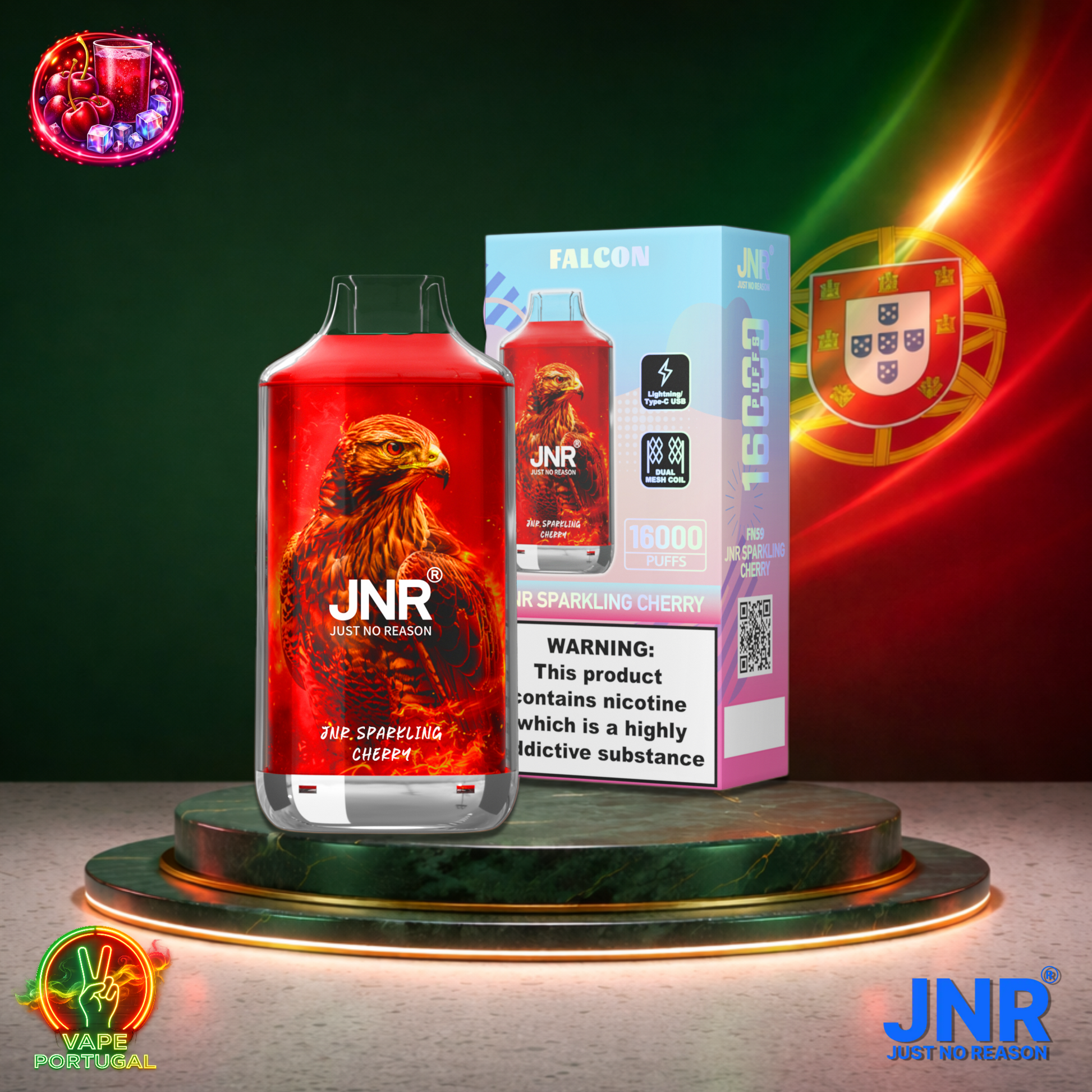 Vape descartável JNR Falcon 16K sabor Sparkling Cherry 16000 puffs 16K tragadas mais barato