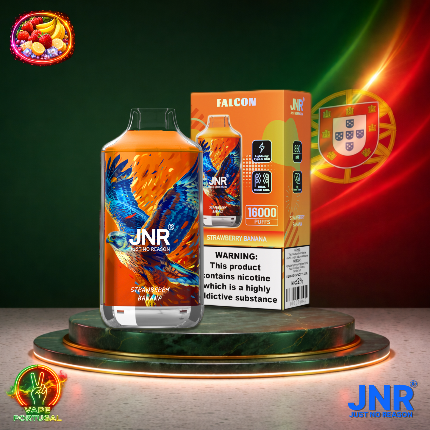 Vape descartável JNR Falcon 16K sabor Strawberry Banana 16000 puffs 16K tragadas mais barato