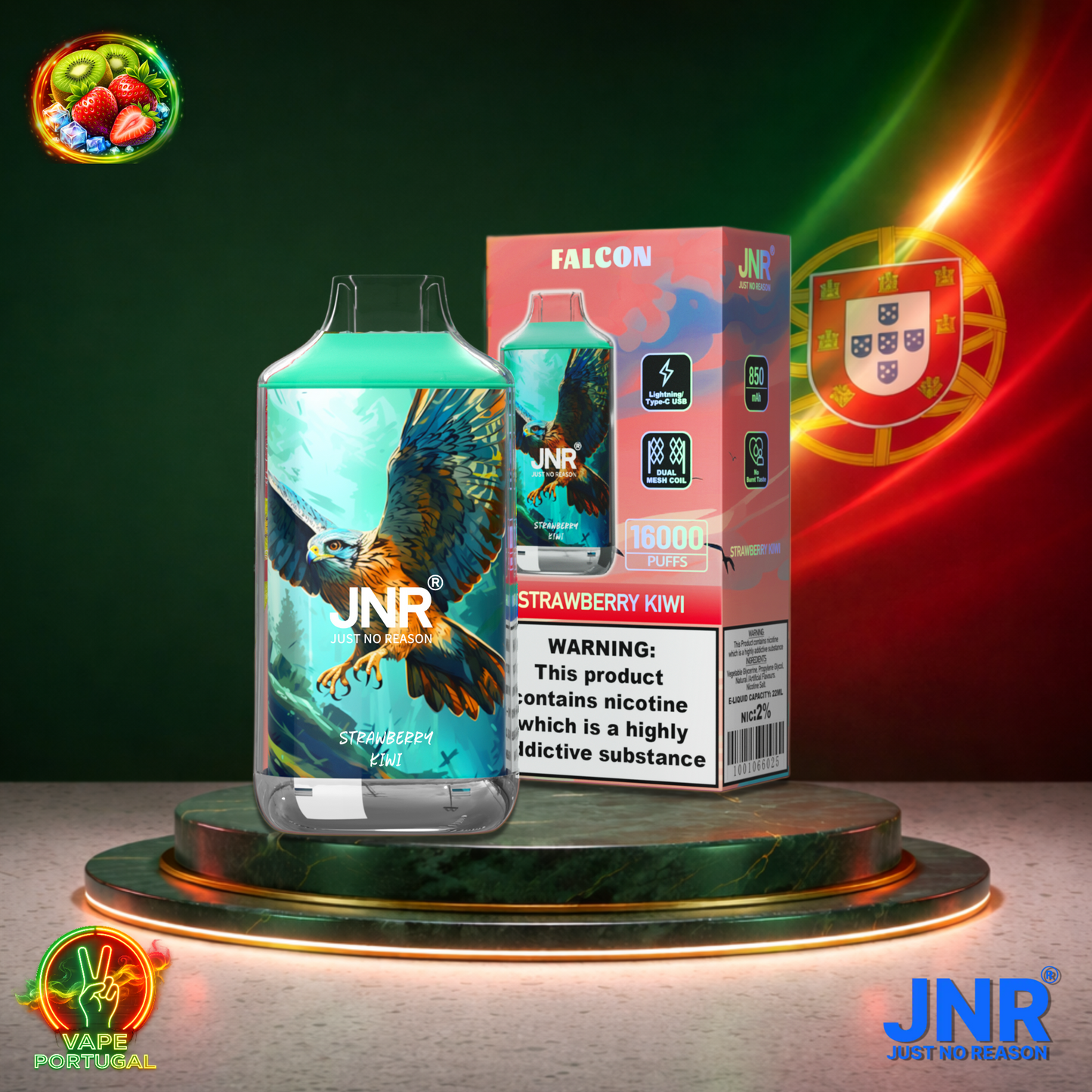 Vape descartável JNR Falcon 16K sabor Strawberry Kiwi 16000 puffs 16K tragadas mais barato