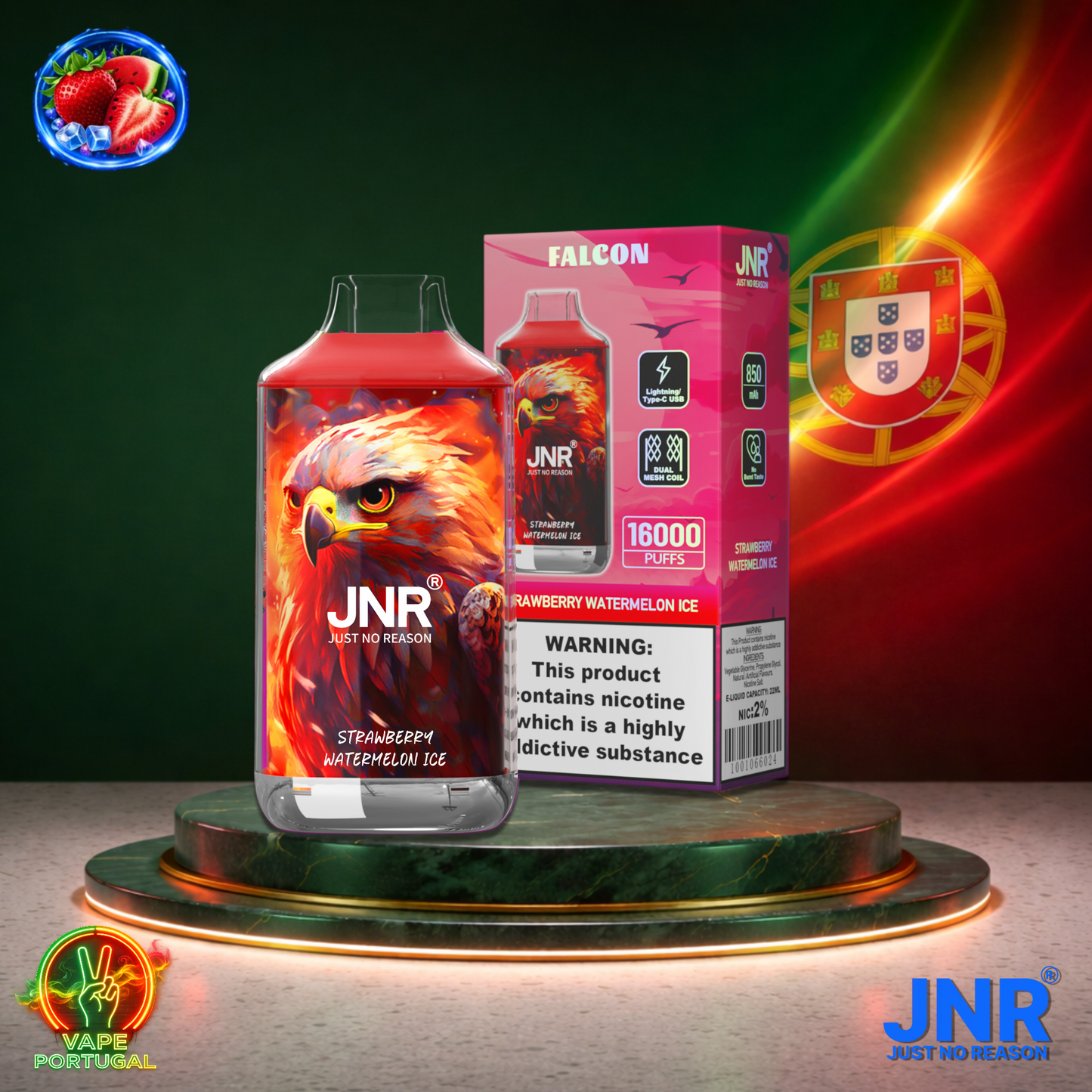 Vape descartável JNR Falcon 16K sabor Strawberry Watermelon Ice 16000 puffs 16K tragadas mais barato